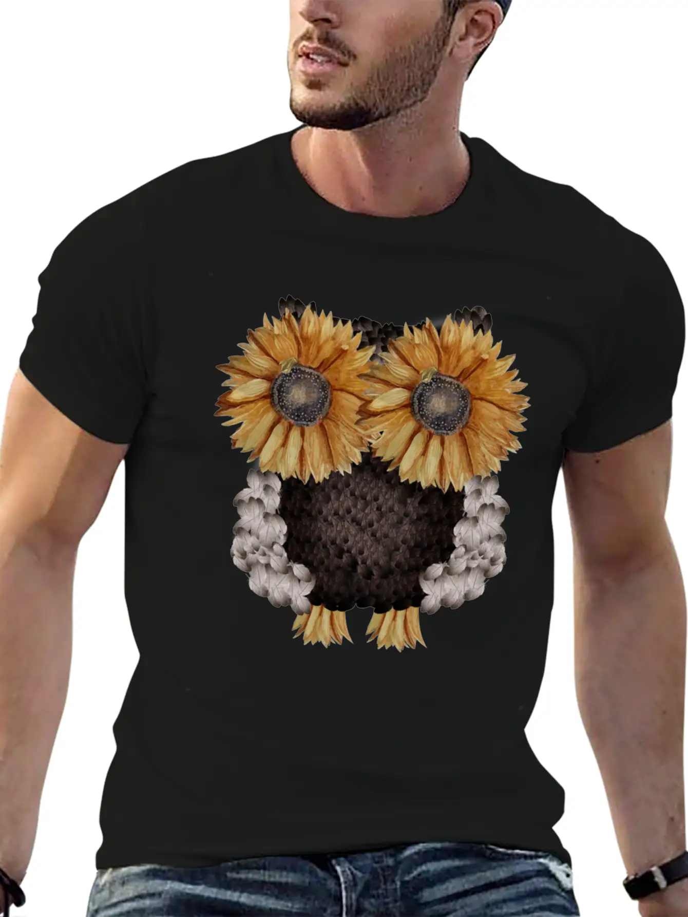 Owl Made Of Sunflower Seeds Stylish Everyday T-Shirt – Unisex Basic Cotton Tee