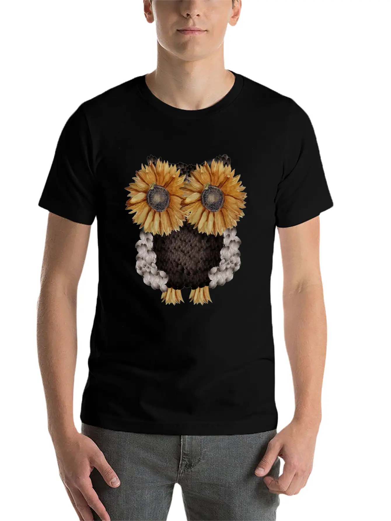 Owl Made Of Sunflower Seeds Stylish Everyday T-Shirt – Unisex Basic Cotton Tee
