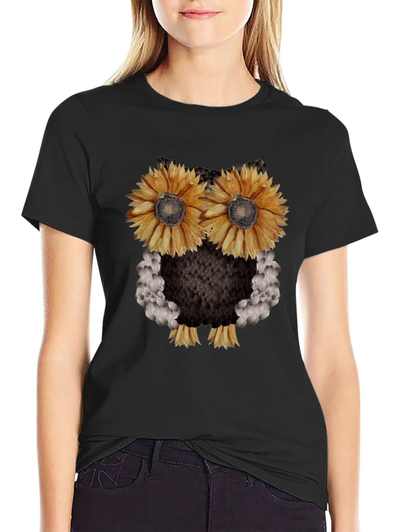 Owl Made Of Sunflower Seeds Stylish Everyday T-Shirt – Unisex Basic Cotton Tee