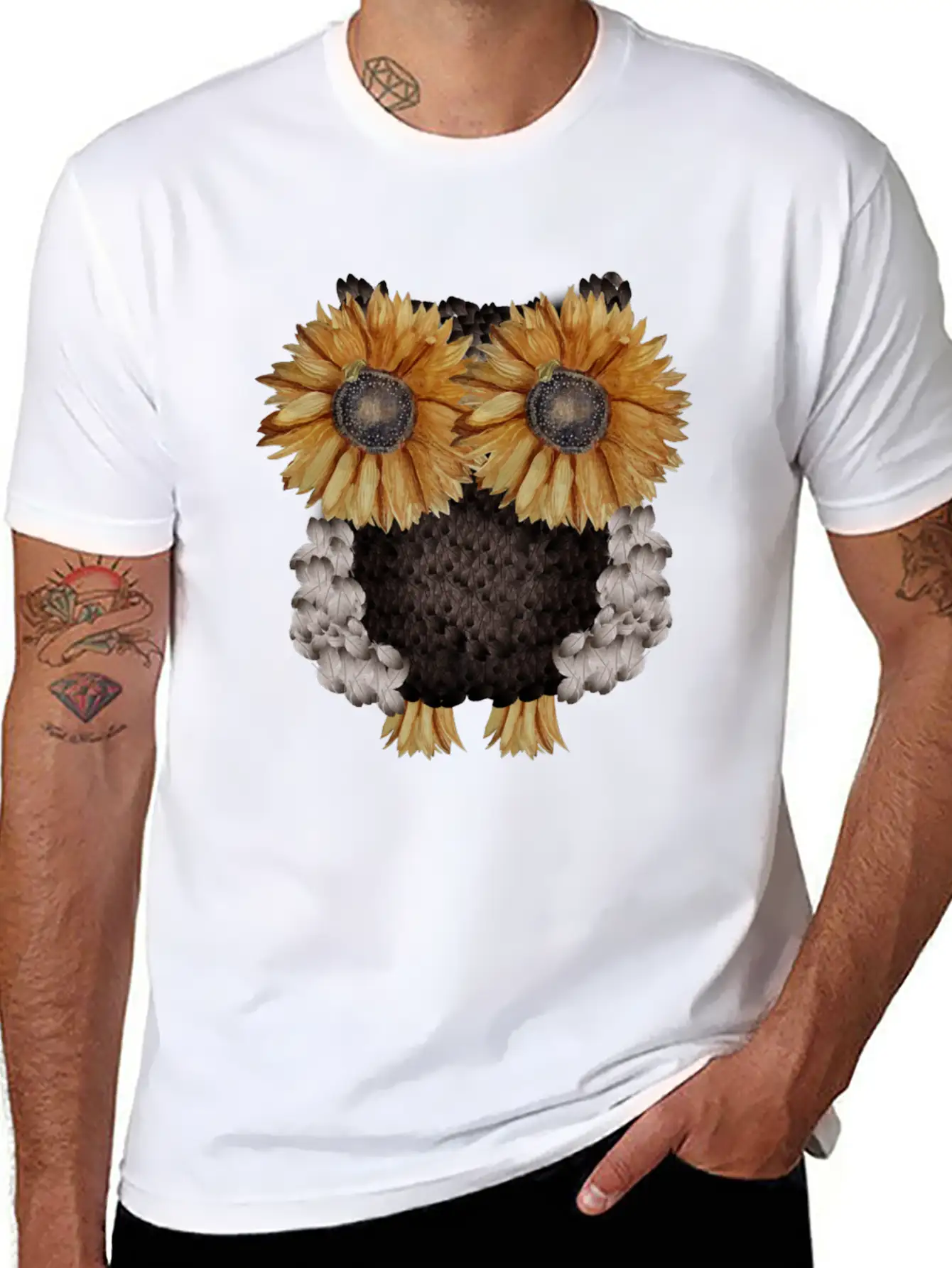 Owl Made Of Sunflower Seeds Stylish Everyday T-Shirt – Unisex Basic Cotton Tee