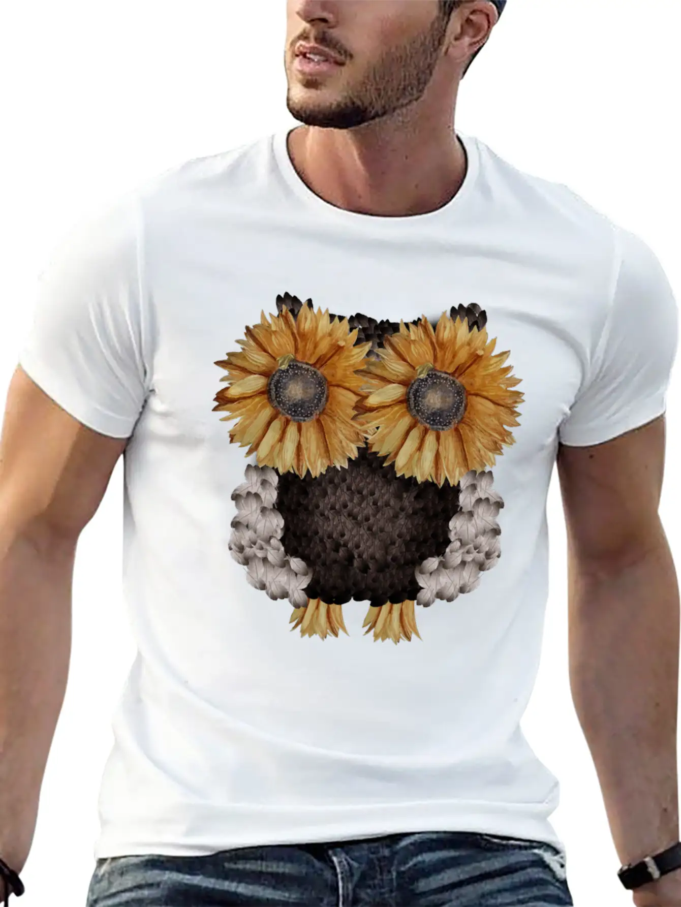 Owl Made Of Sunflower Seeds Stylish Everyday T-Shirt – Unisex Basic Cotton Tee
