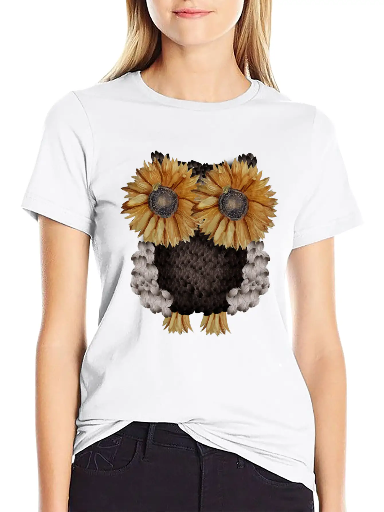 Owl Made Of Sunflower Seeds Stylish Everyday T-Shirt – Unisex Basic Cotton Tee