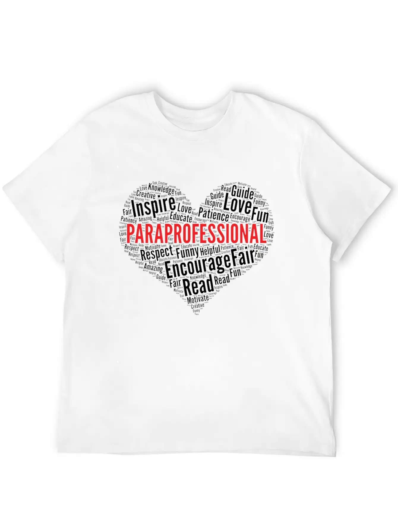 Paraprofessional Heart Shape Word Cloud Design Stylish Everyday T-Shirt – Unisex Basic Cotton Tee