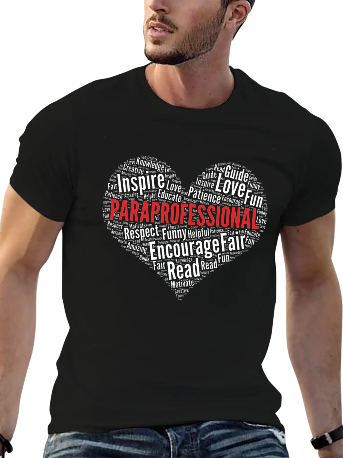 Paraprofessional Heart Shape Word Cloud Design Stylish Everyday T-Shirt – Unisex Basic Cotton Tee
