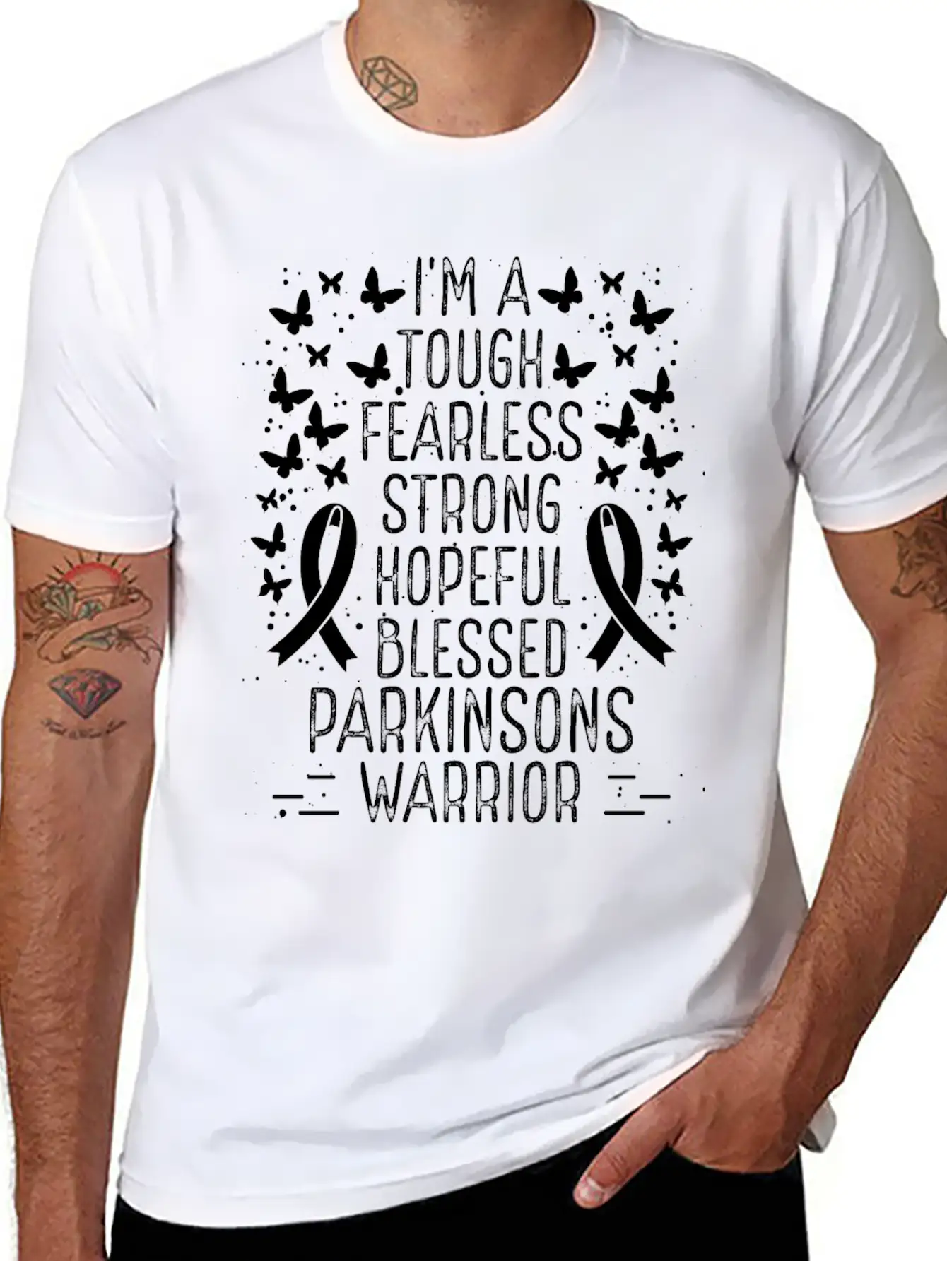 Parkinsons Awareness Ribbon Warrior Survivor Stylish Everyday T-Shirt – Unisex Basic Cotton Tee