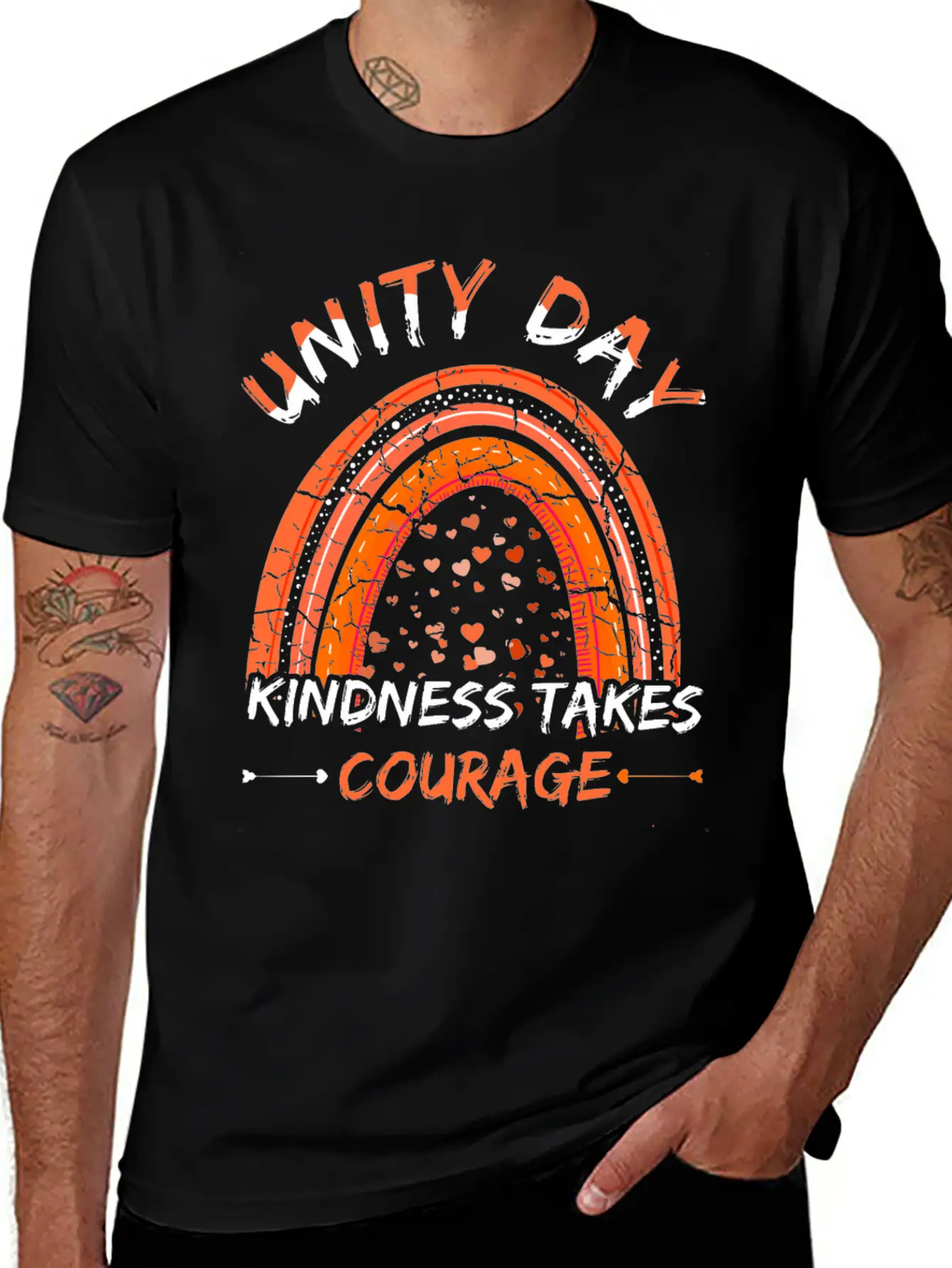 Peace Kind Courage Orange Rainbow Unity Day Stylish Everyday T-Shirt – Unisex Basic Cotton Tee