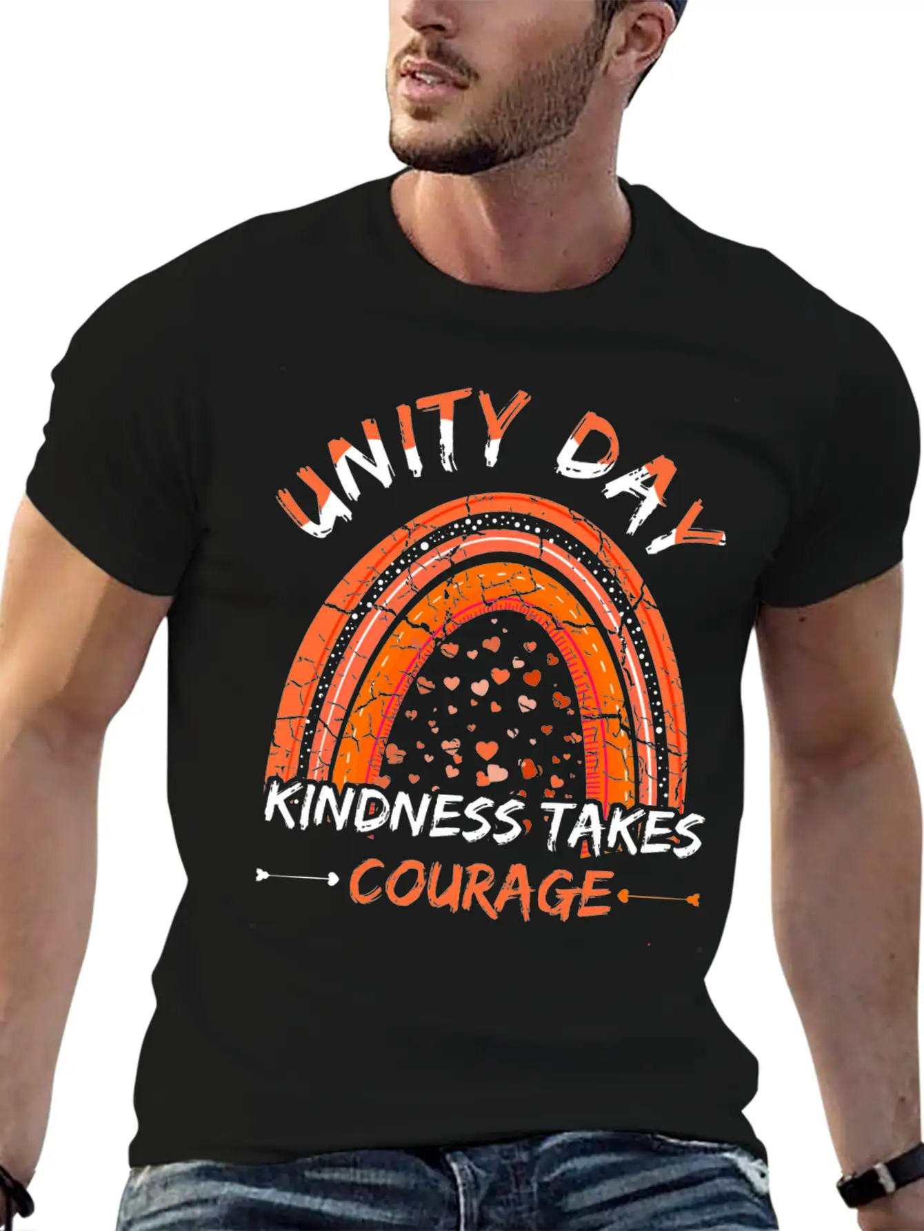 Peace Kind Courage Orange Rainbow Unity Day Stylish Everyday T-Shirt – Unisex Basic Cotton Tee
