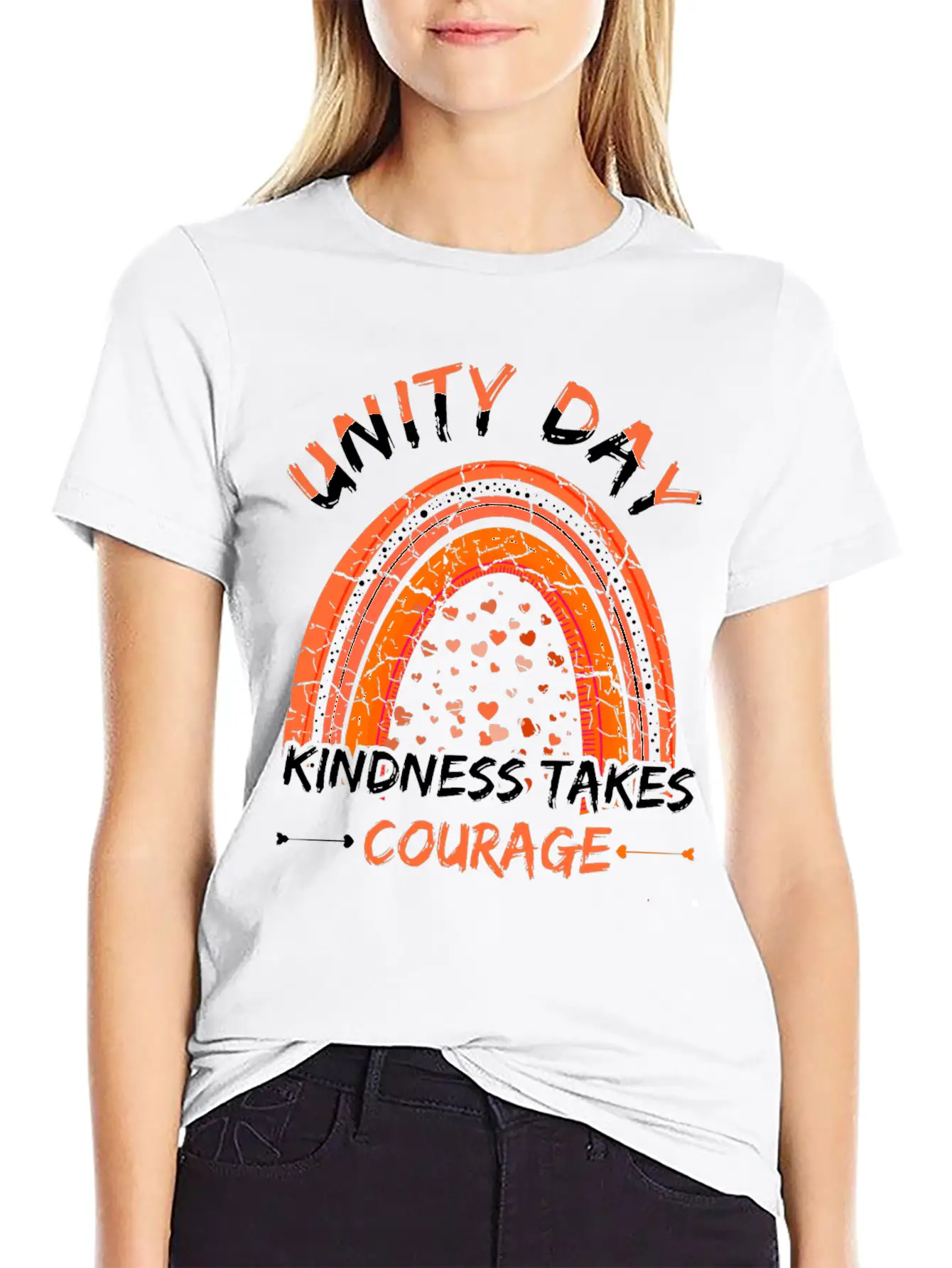 Peace Kind Courage Orange Rainbow Unity Day Stylish Everyday T-Shirt – Unisex Basic Cotton Tee