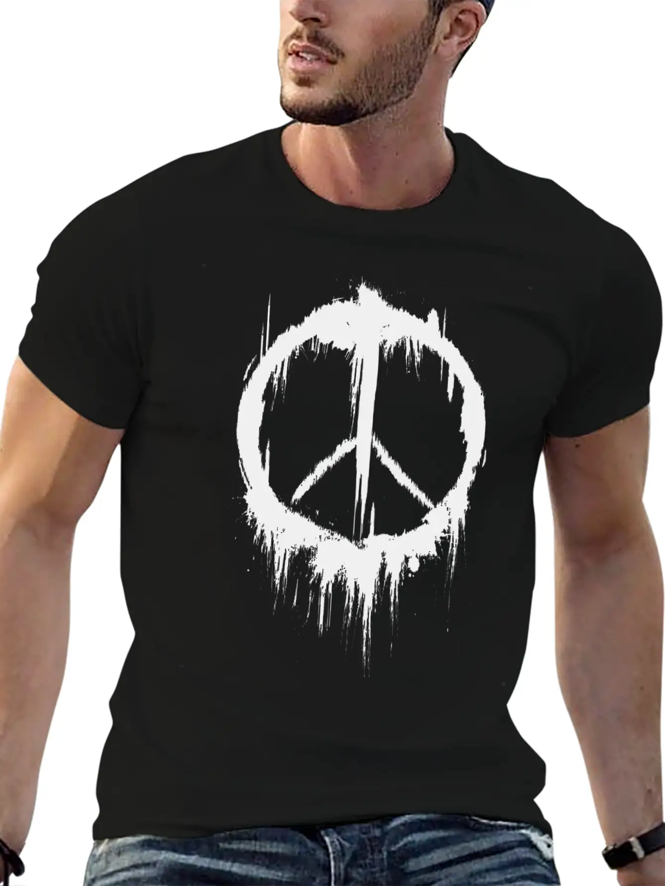 Peace Sign Peaceful 60s 70's Retro Hippie Stylish Everyday T-Shirt – Unisex Basic Cotton Tee