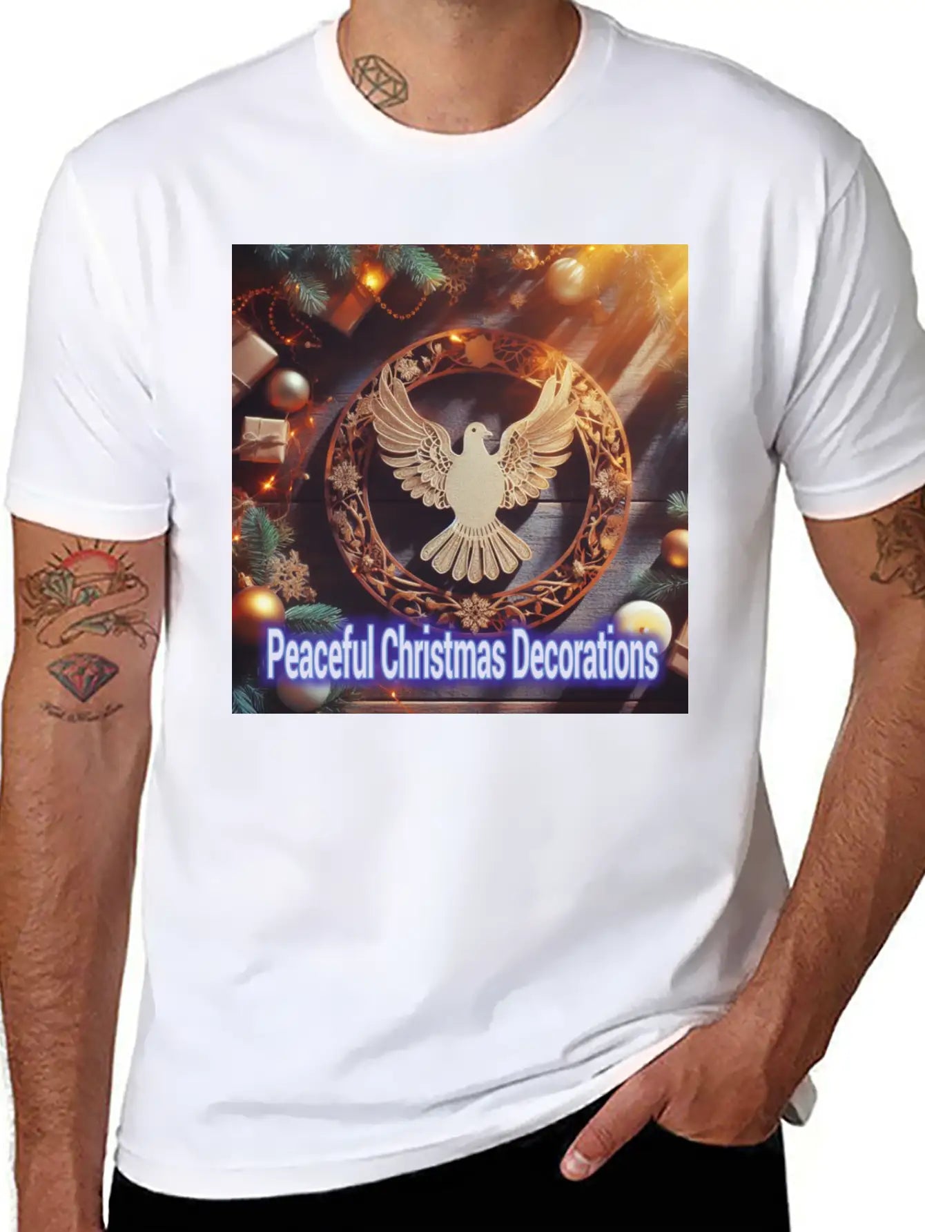 Peaceful Christmas Decorations. Classic Crew Neck Graphic Tee – Everyday Minimal Look