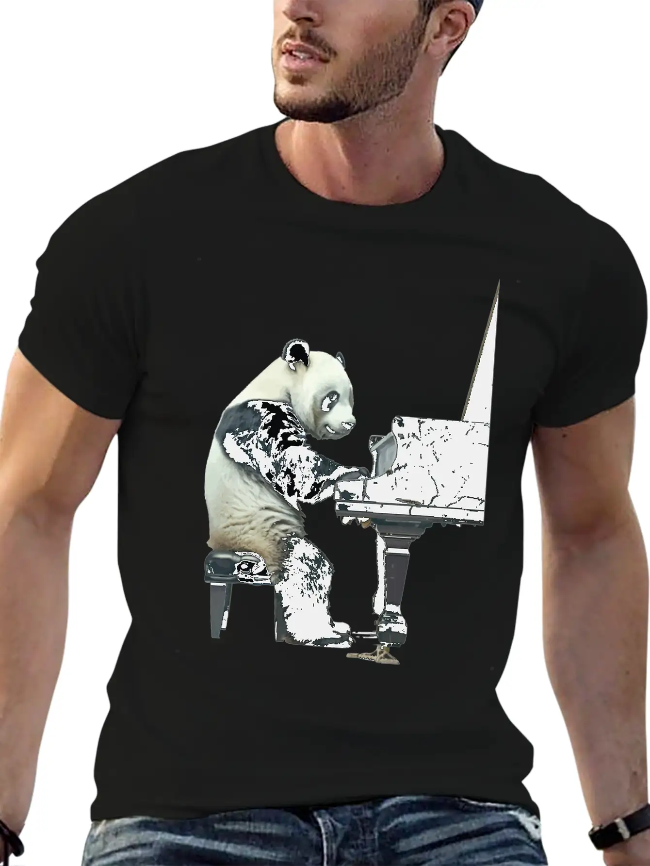Piano Panda Simple Everyday Graphic Tee – Lightweight Summer Wear