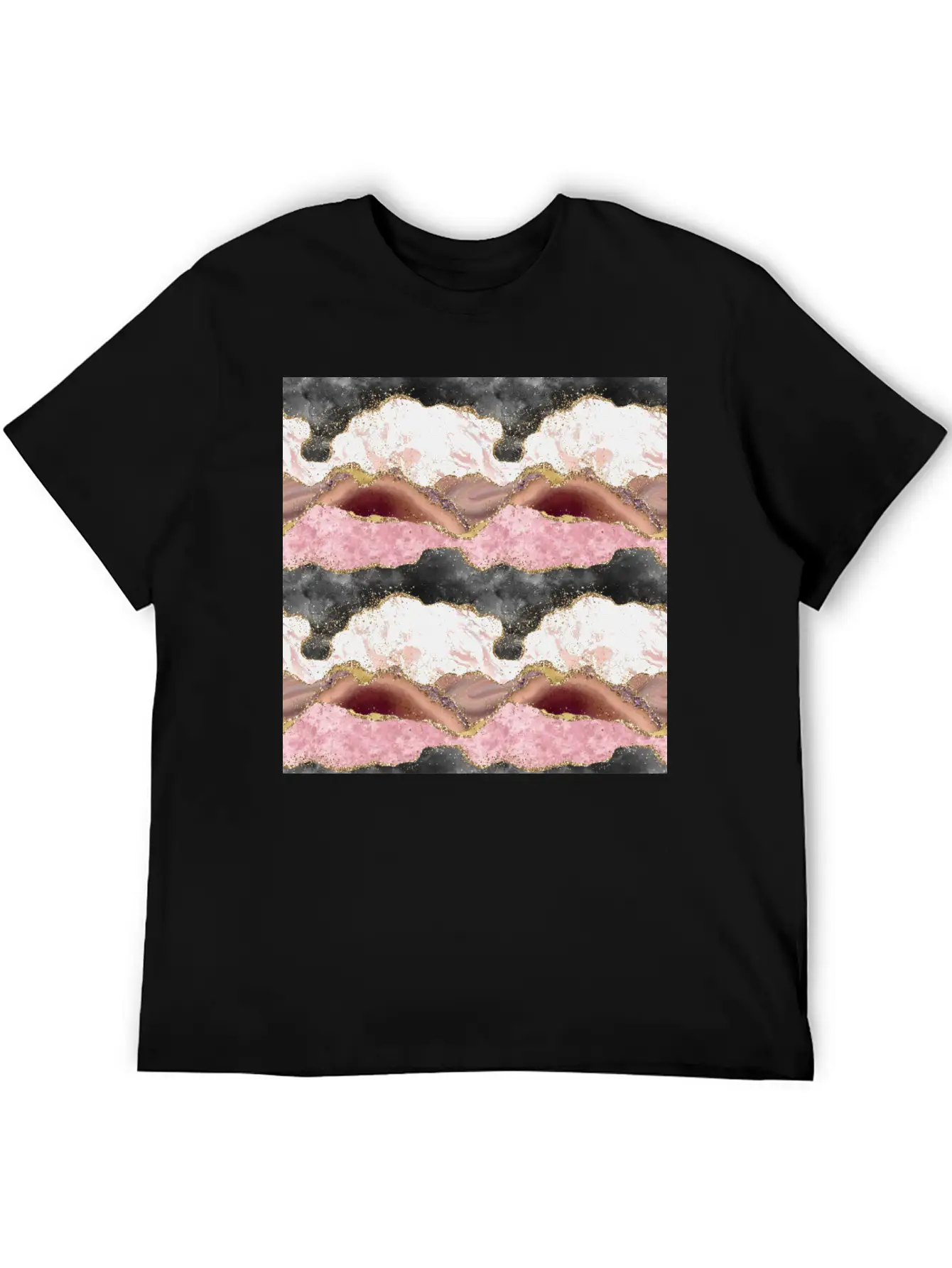 Pink Gold Glitter Agate Marble Stylish Everyday T-Shirt – Unisex Basic Cotton Tee