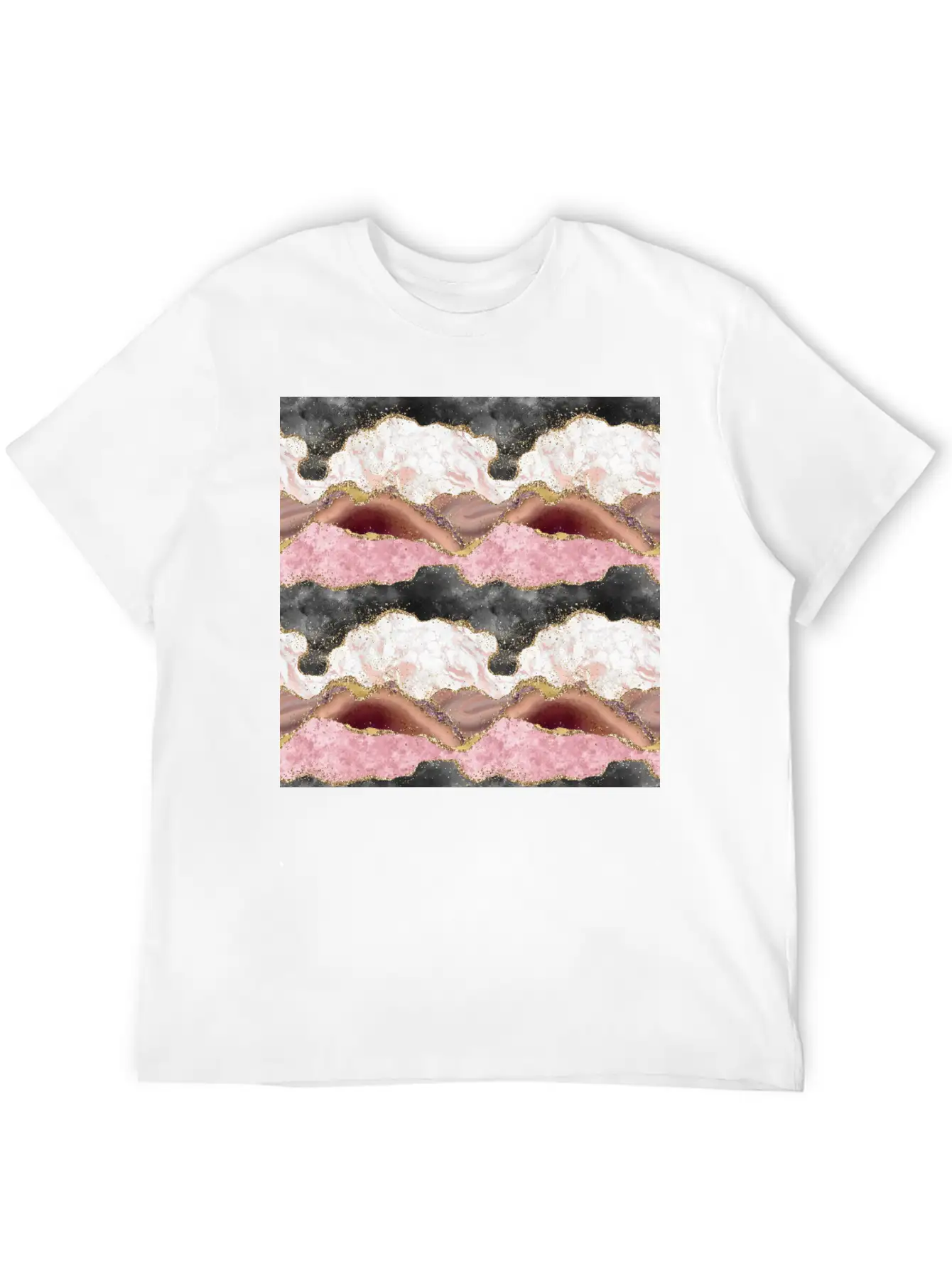 Pink Gold Glitter Agate Marble Stylish Everyday T-Shirt – Unisex Basic Cotton Tee