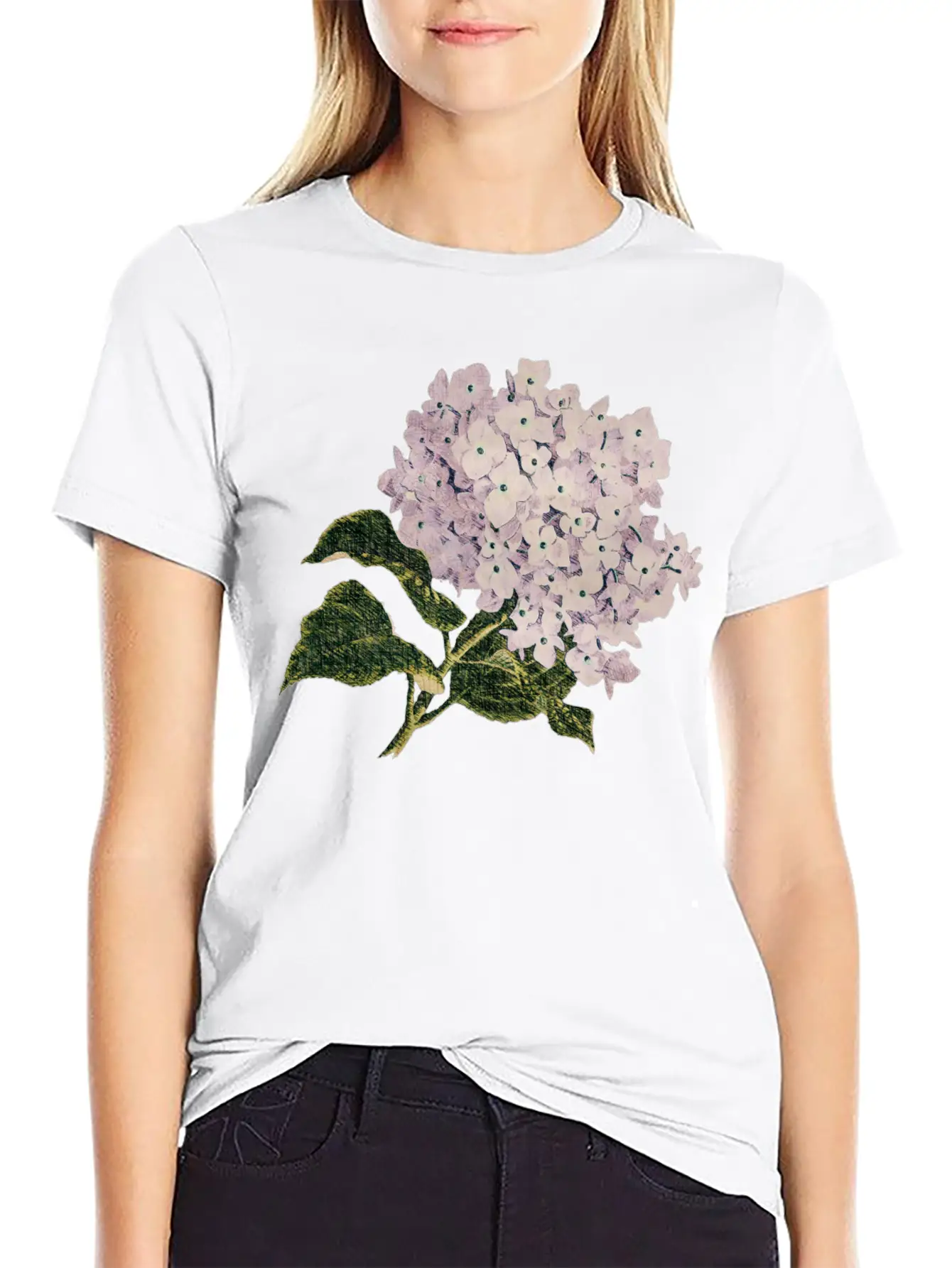 Pink Hortensia Vintage Breathable Graphic T-Shirt – Perfect For Casual Days