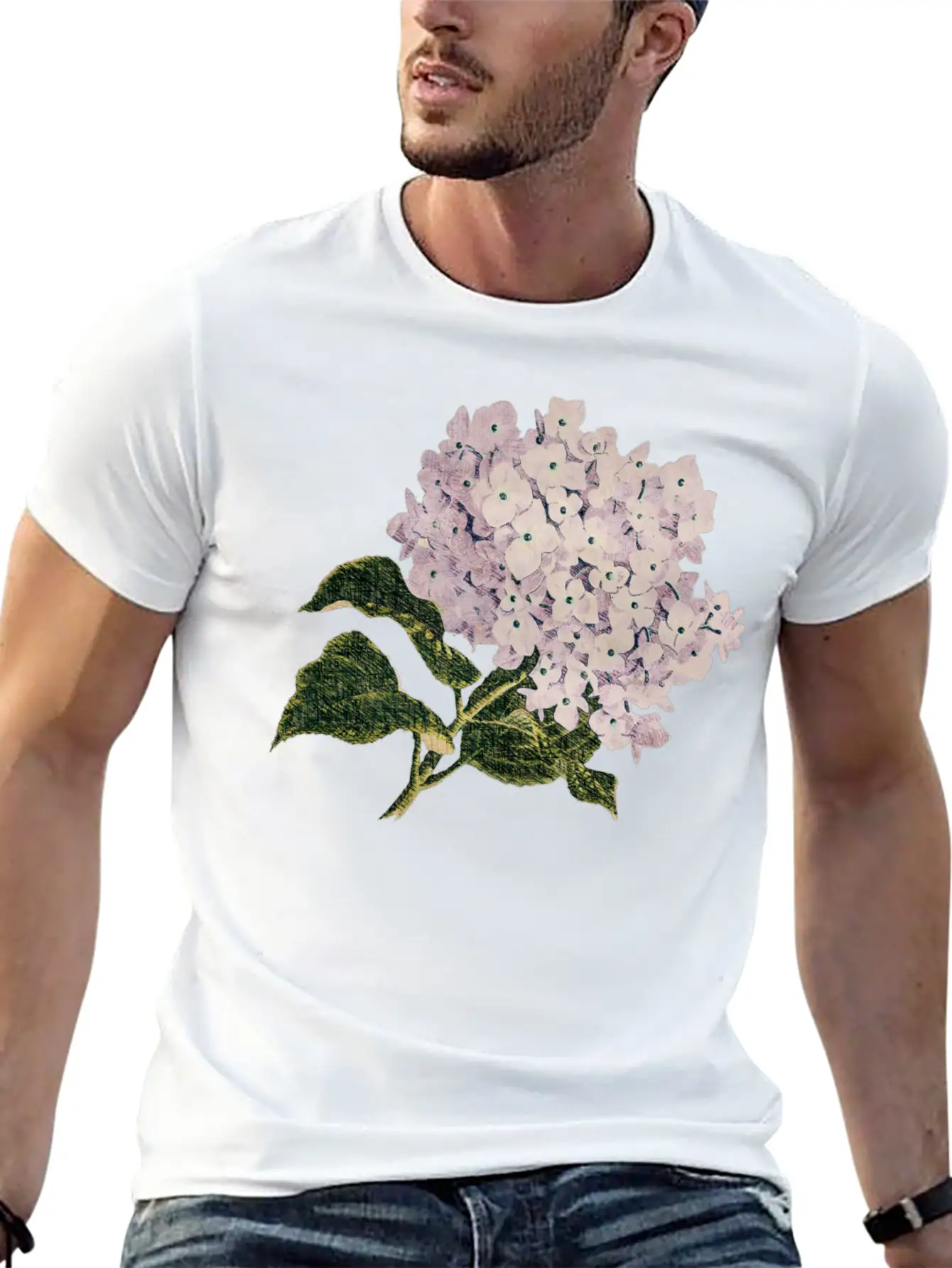 Pink Hortensia Vintage Breathable Graphic T-Shirt – Perfect For Casual Days
