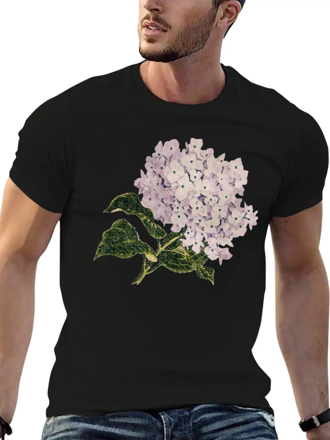Pink Hortensia Vintage Breathable Graphic T-Shirt – Perfect For Casual Days
