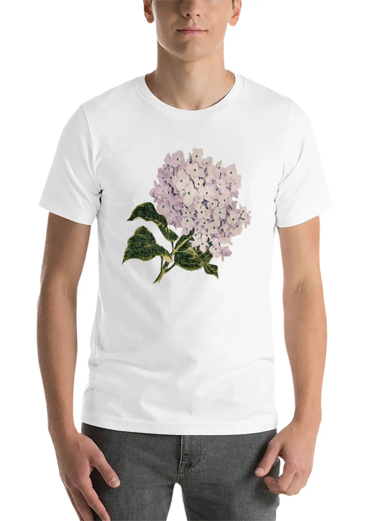 Pink Hortensia Vintage Breathable Graphic T-Shirt – Perfect For Casual Days