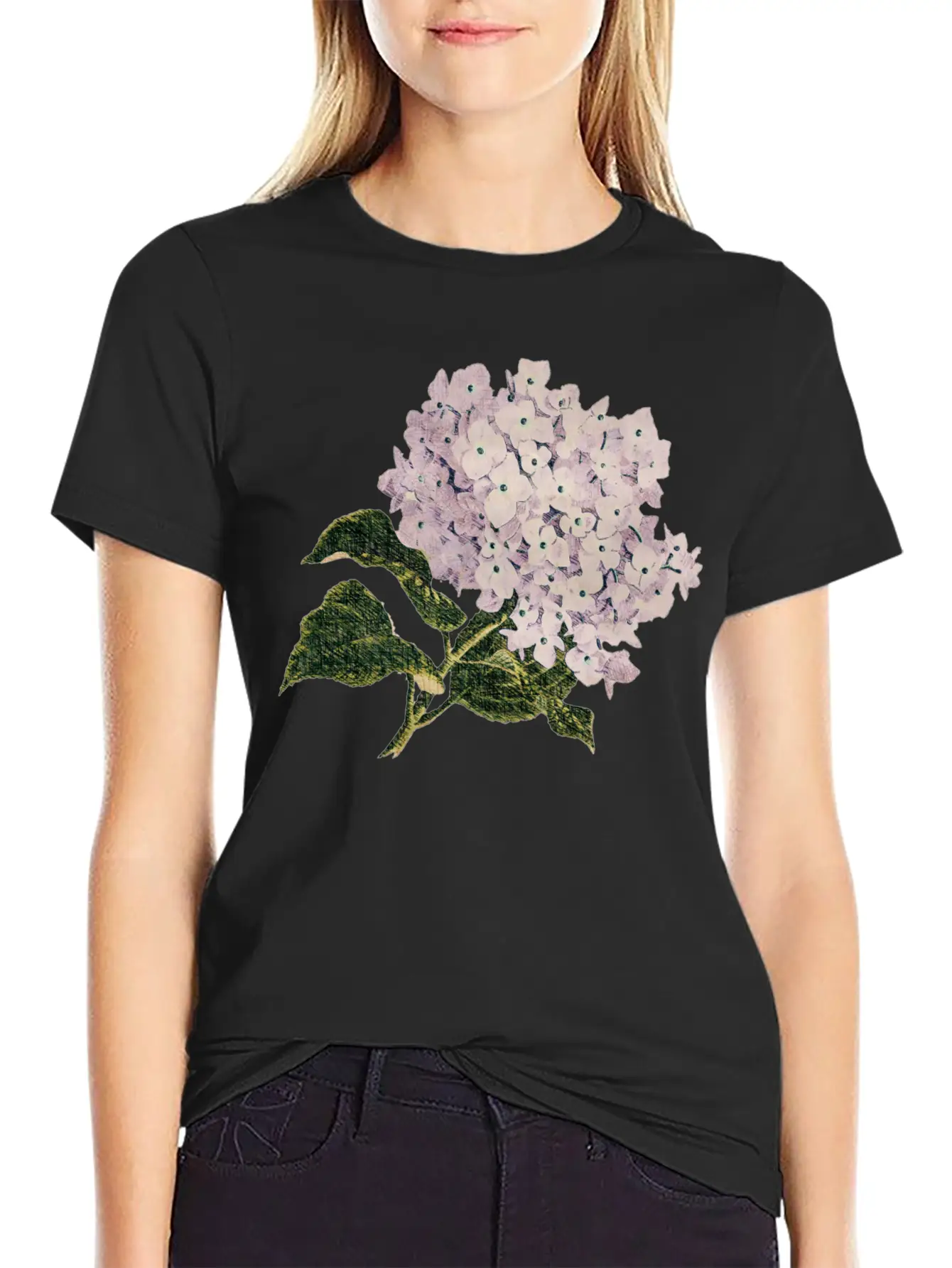 Pink Hortensia Vintage Breathable Graphic T-Shirt – Perfect For Casual Days