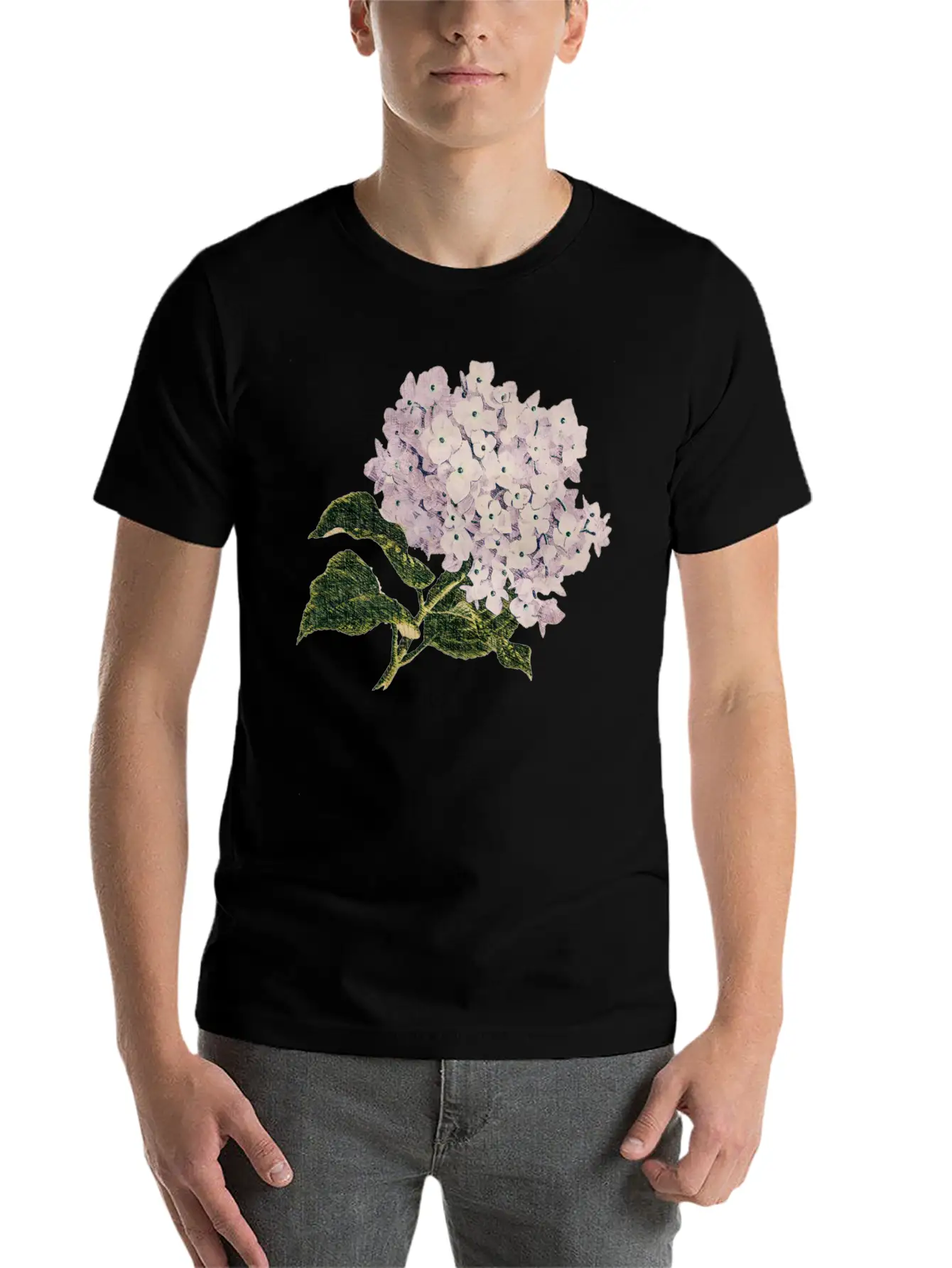 Pink Hortensia Vintage Breathable Graphic T-Shirt – Perfect For Casual Days