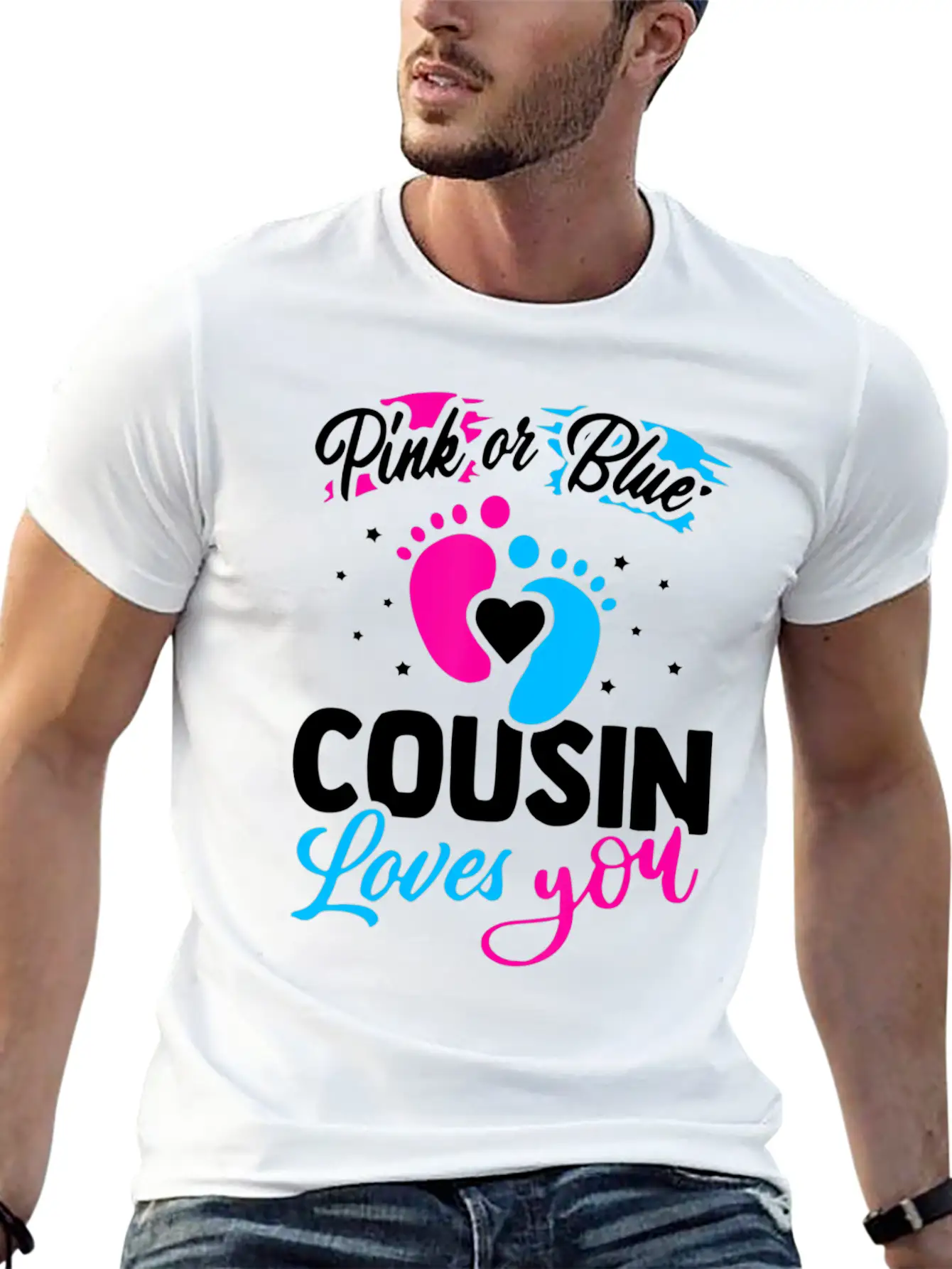 Pink Or Blue Cousin Loves You Baby Shower Gender R Lightweight Cotton T-Shirt – Daily Comfort Graphic Shirt