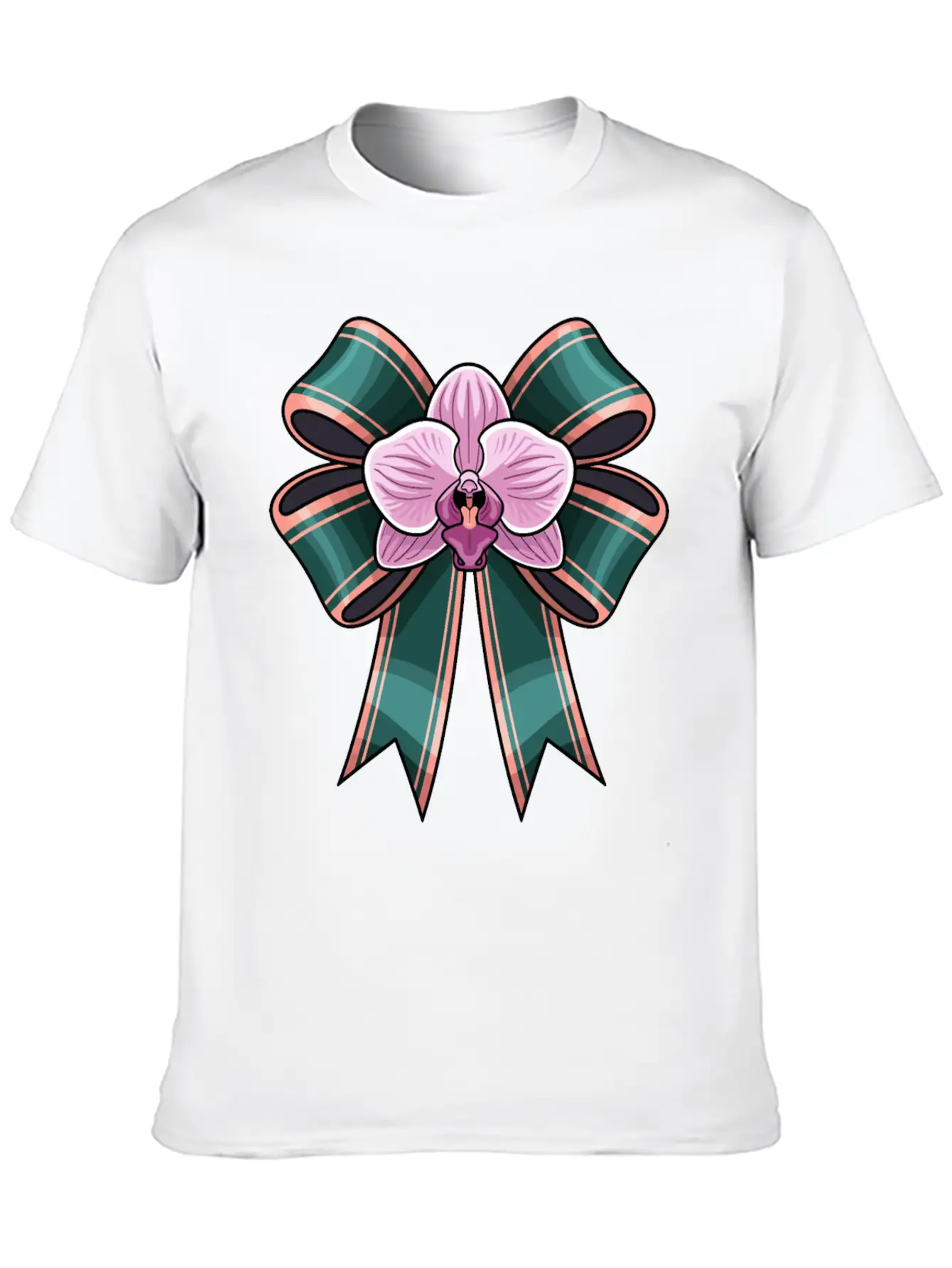 Pink Phalaenopsis Phal Orchid On Bow Basic Graphic T-Shirt – Daily Comfort In Soft Cotton