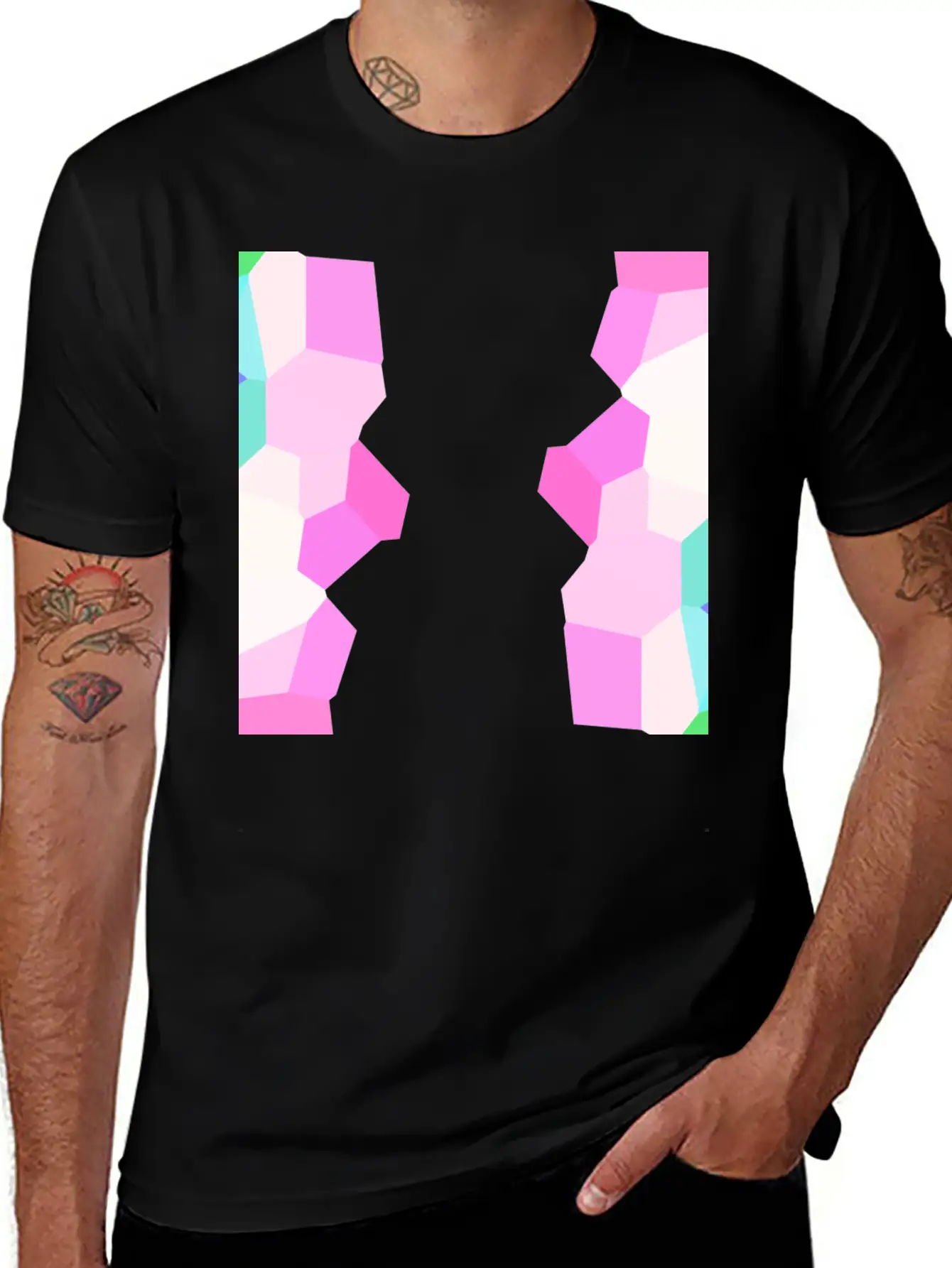 Pink Stone Icon Abstract Pattern Sides Stylish Everyday T-Shirt – Unisex Basic Cotton Tee