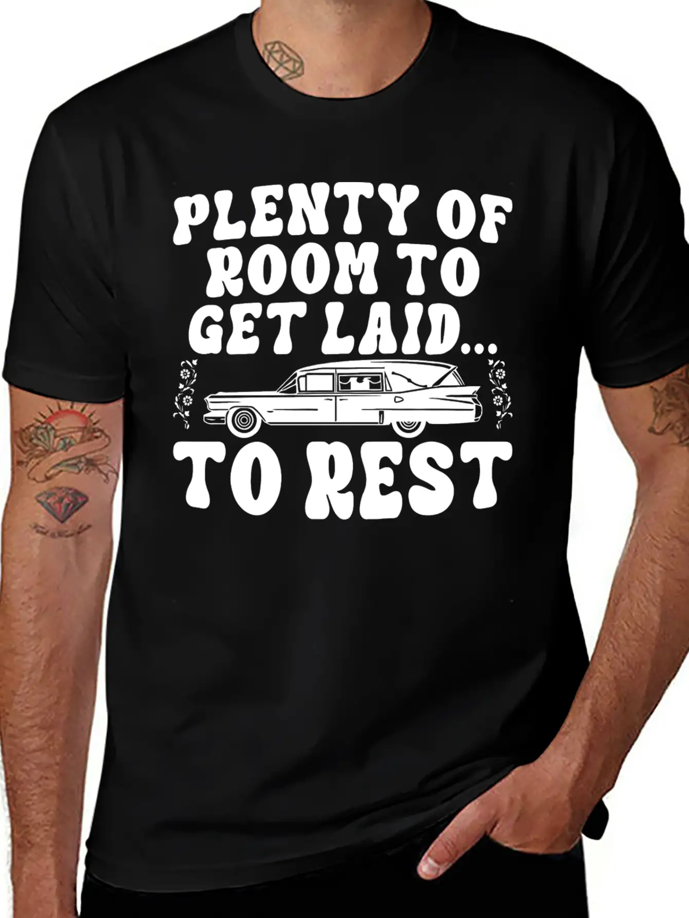 Plenty Of Room To Get Laid To Rest Funny Hearse Stylish Everyday T-Shirt – Unisex Basic Cotton Tee