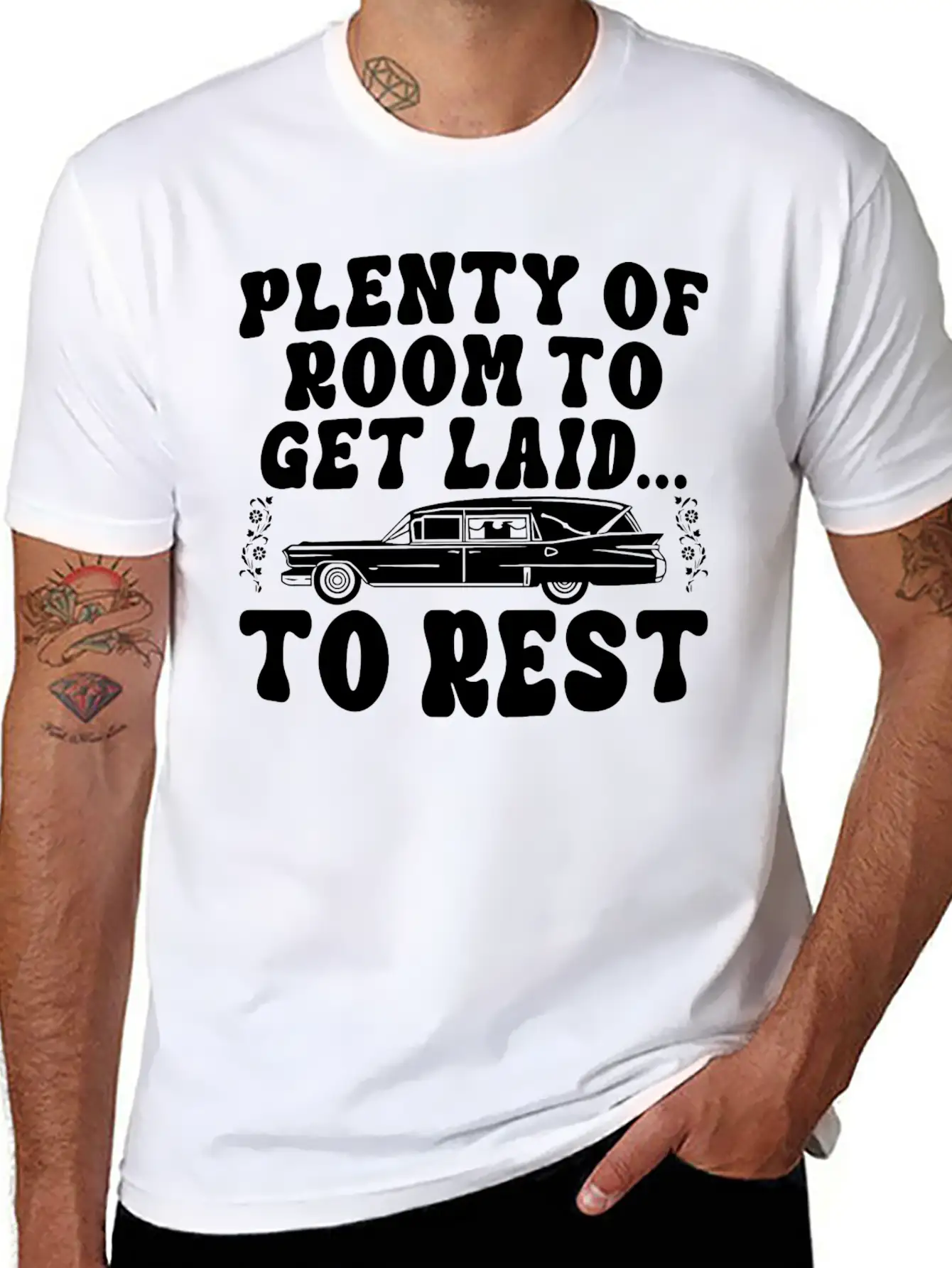 Plenty Of Room To Get Laid To Rest Funny Hearse Stylish Everyday T-Shirt – Unisex Basic Cotton Tee