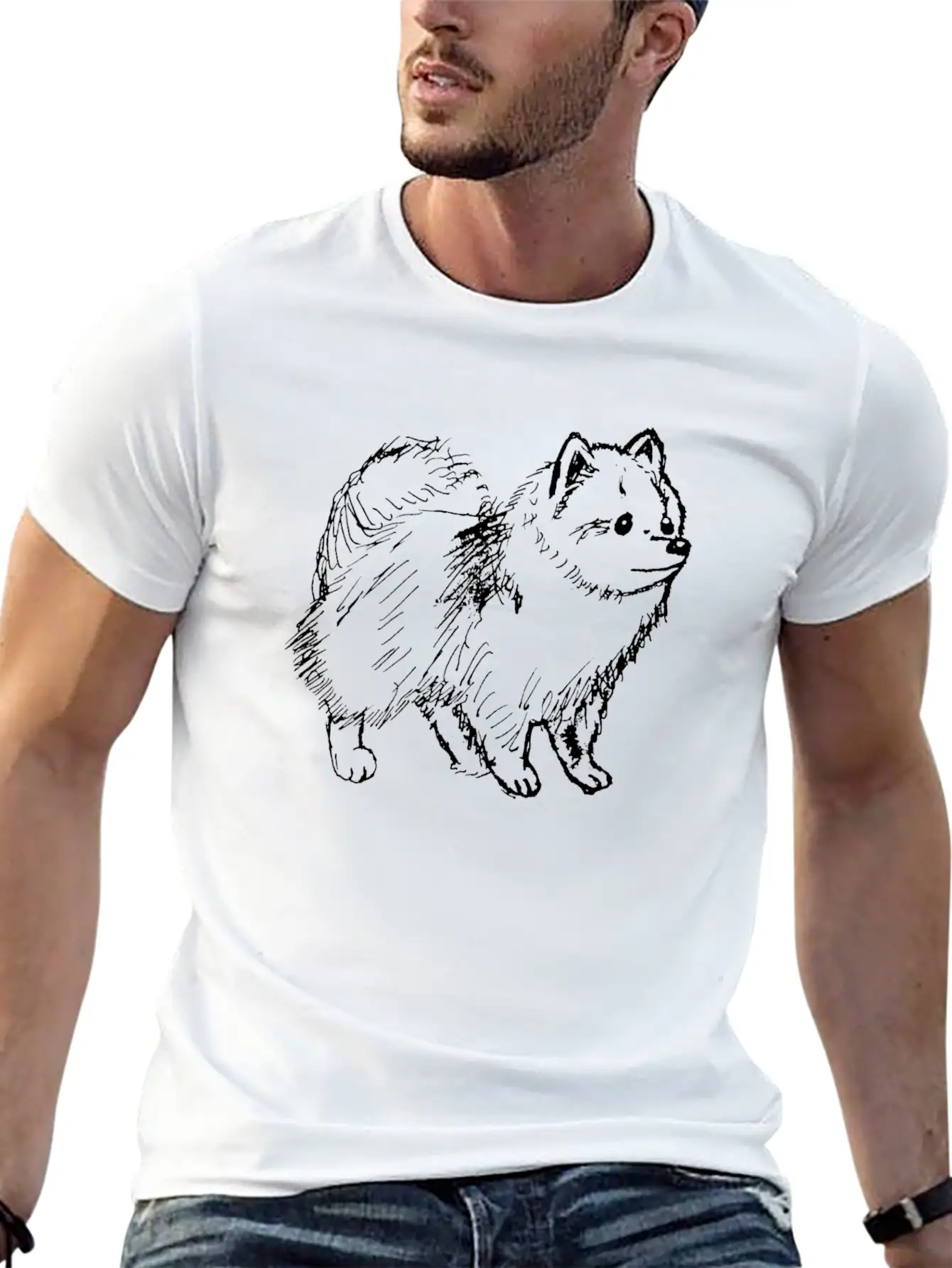 Pomeranian Dog Sketch Stylish Everyday T-Shirt – Unisex Basic Cotton Tee