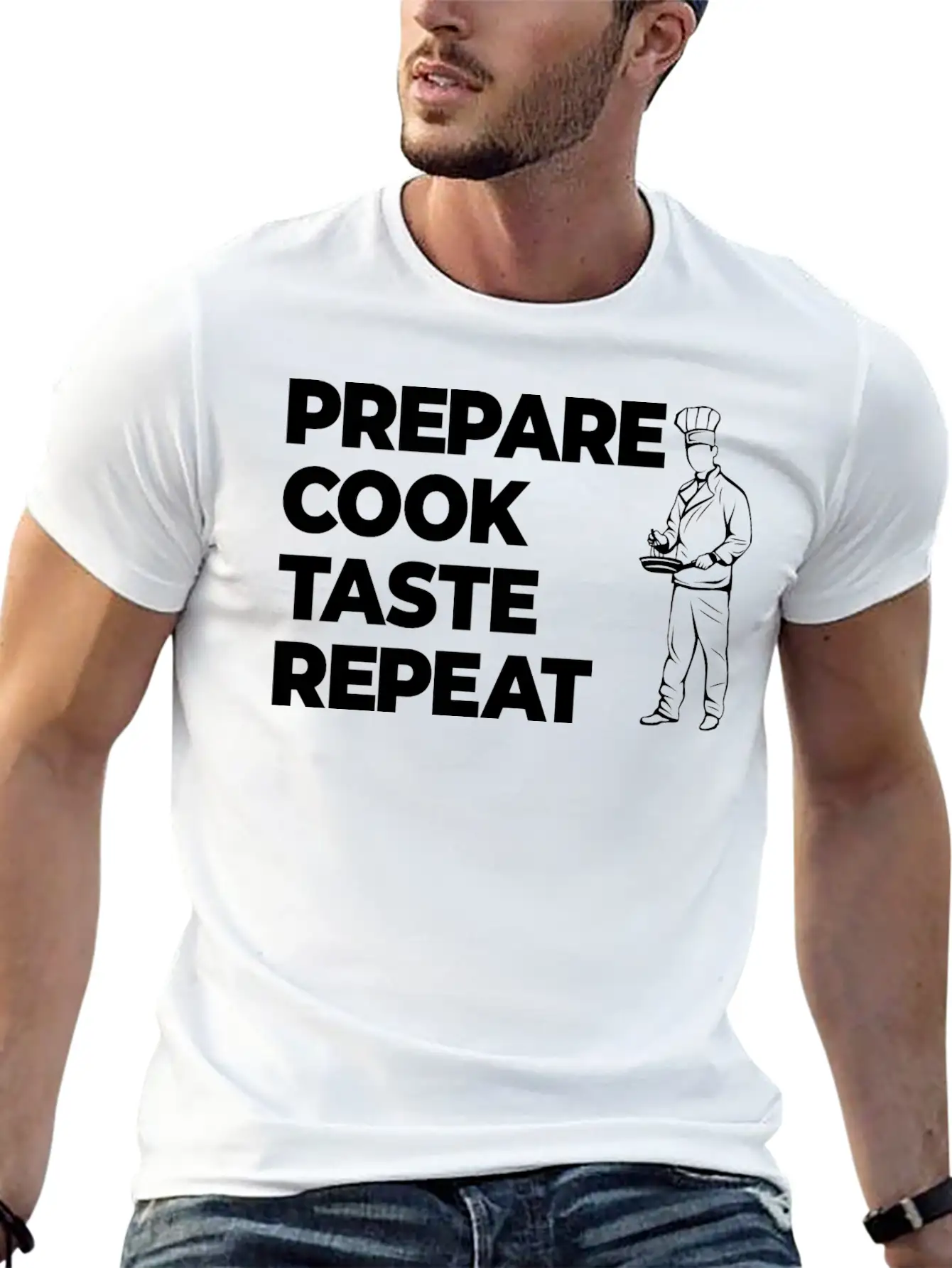 Prepare Cook Taste Repeat Lightweight Cotton T-Shirt – Daily Comfort Graphic Shirt