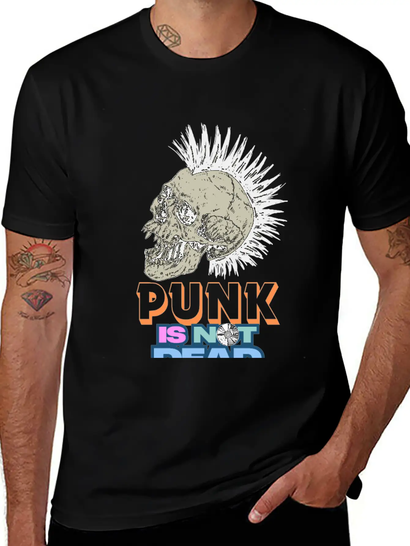 Punk Skull Mohawk Design – Punk Is Not Dead Casual Graphic T-Shirt – Simple And Comfortable Daily Wear