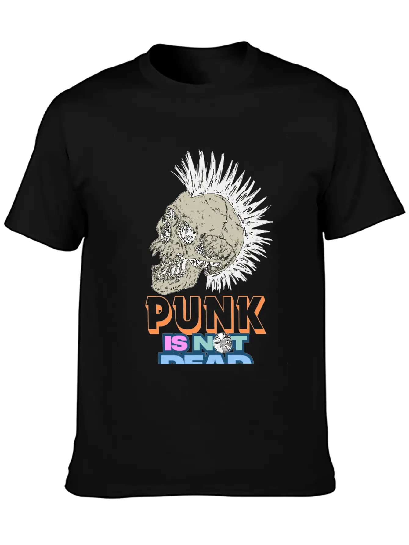 Punk Skull Mohawk Design – Punk Is Not Dead Casual Graphic T-Shirt – Simple And Comfortable Daily Wear