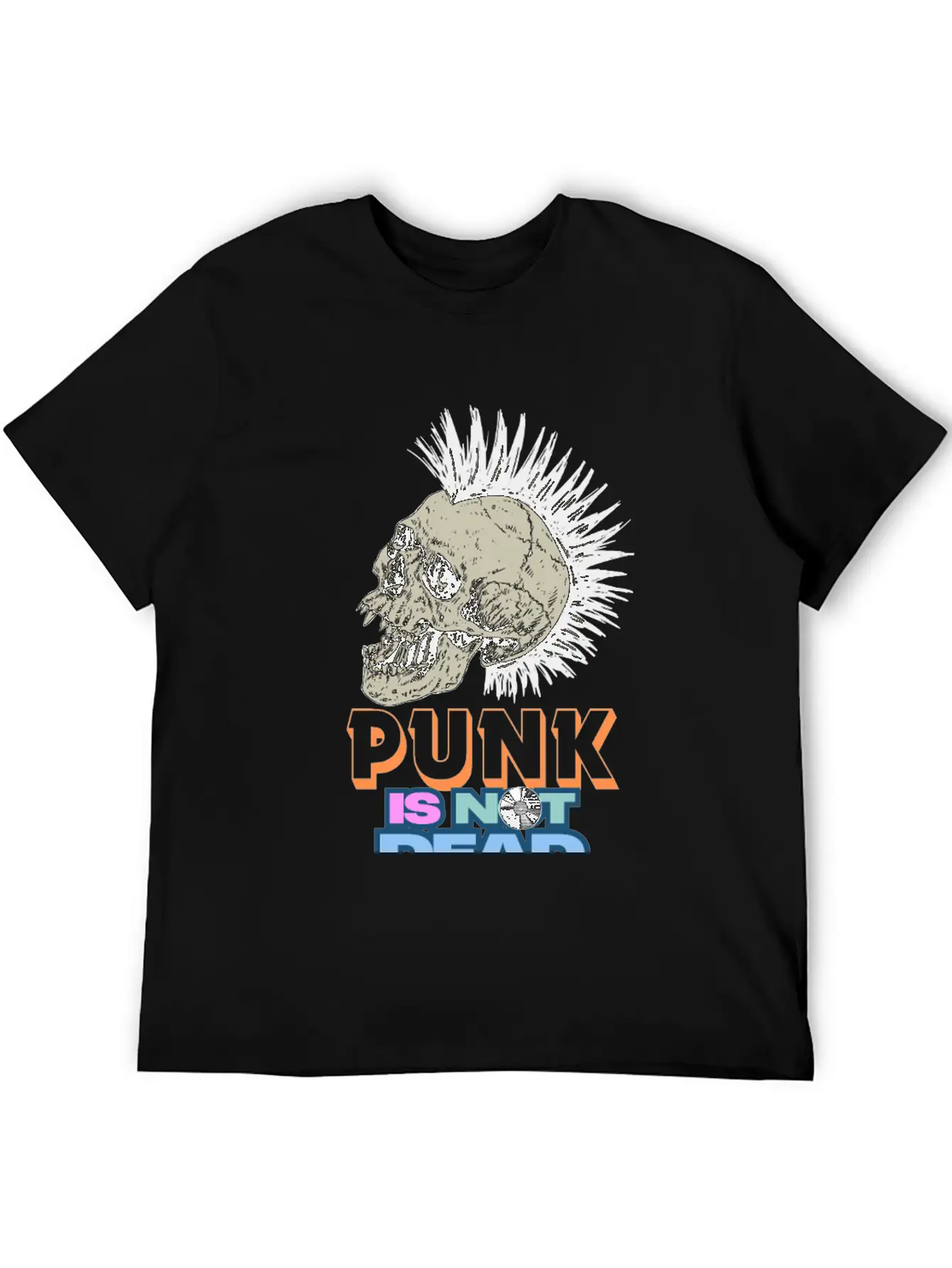 Punk Skull Mohawk Design – Punk Is Not Dead Casual Graphic T-Shirt – Simple And Comfortable Daily Wear