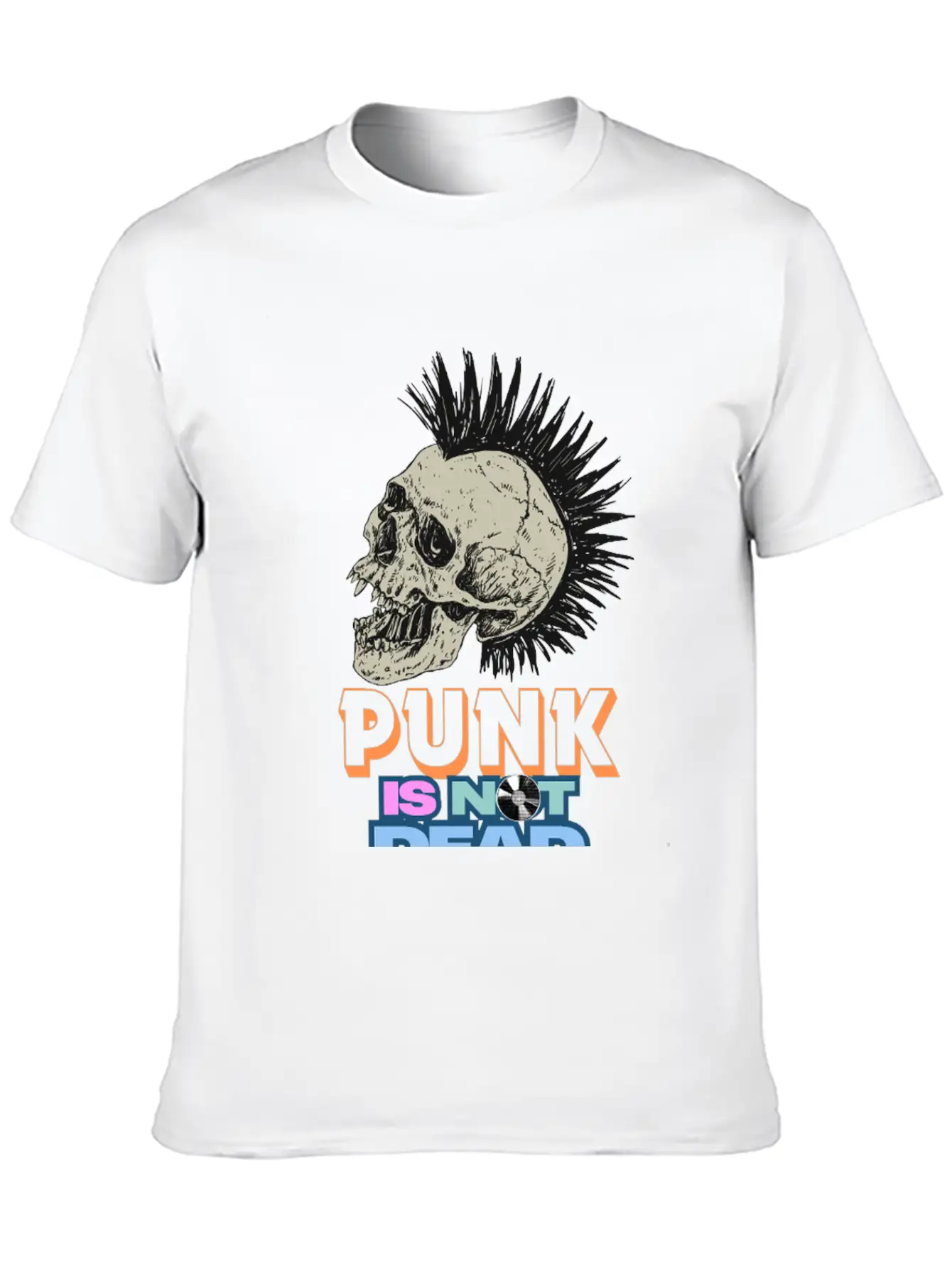 Punk Skull Mohawk Design – Punk Is Not Dead Casual Graphic T-Shirt – Simple And Comfortable Daily Wear