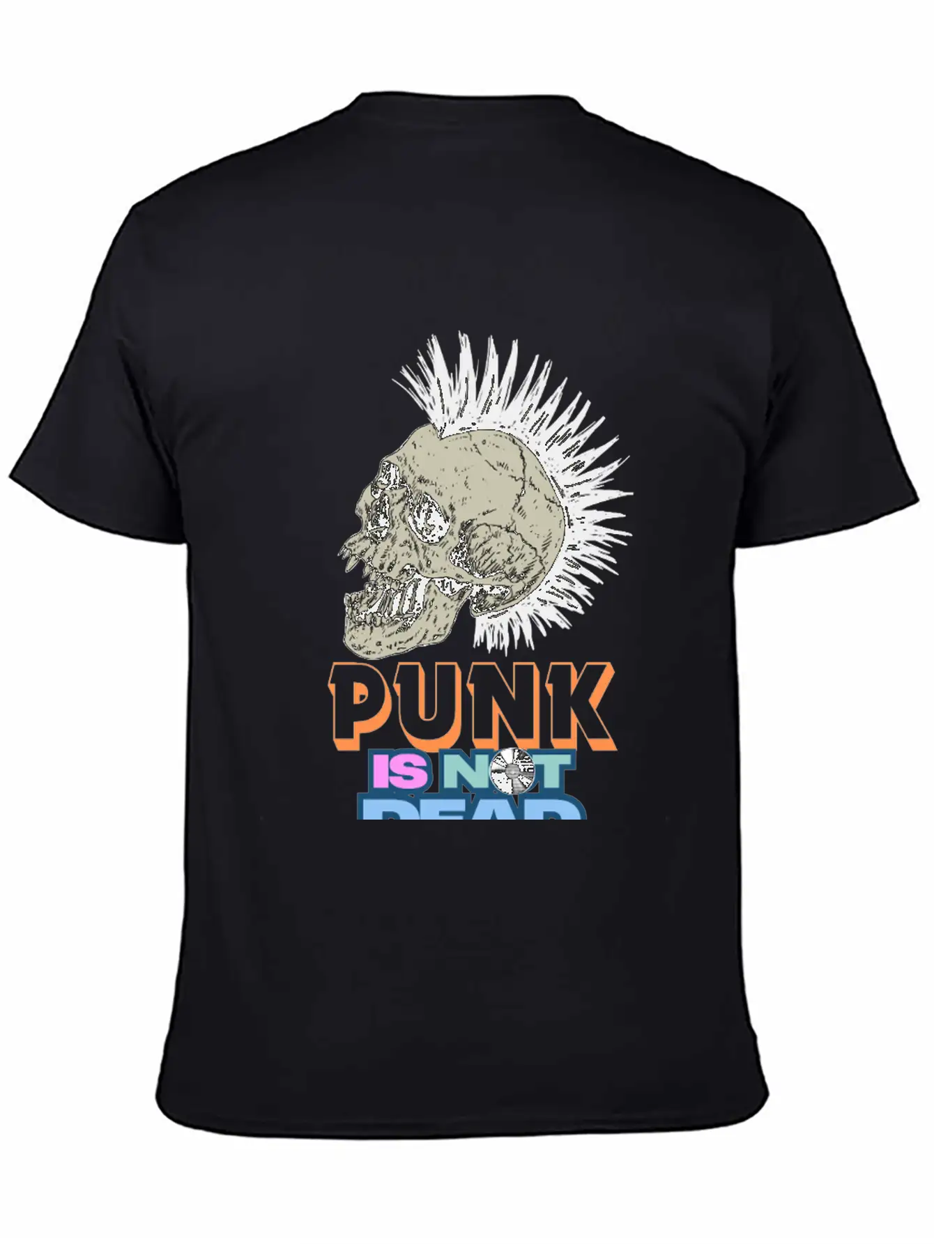 Punk Skull Mohawk Design – Punk Is Not Dead Casual Graphic T-Shirt – Simple And Comfortable Daily Wear