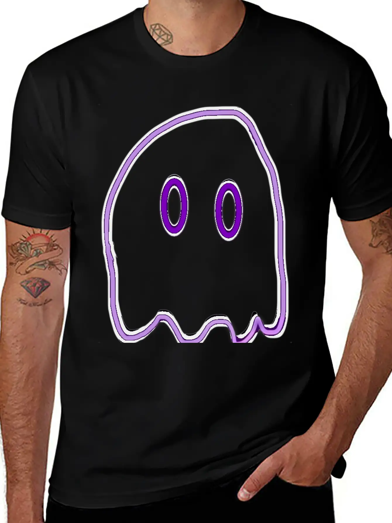 Purple Neon Ghost Basic Graphic T-Shirt – Daily Comfort In Soft Cotton
