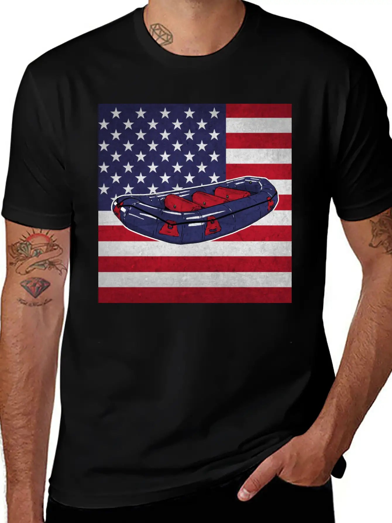 Rafting Rafter Us Flag Stylish Everyday T-Shirt – Unisex Basic Cotton Tee