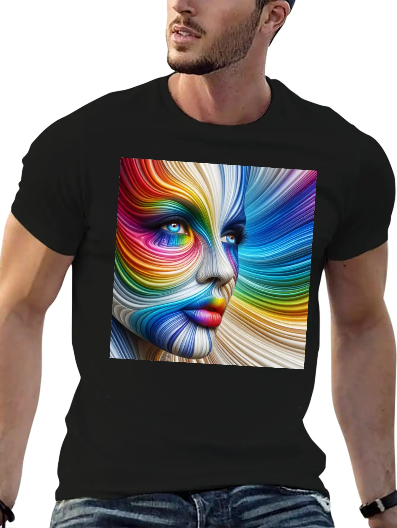 Rainbow Beautiful Woman Face Stylish Everyday T-Shirt – Unisex Basic Cotton Tee
