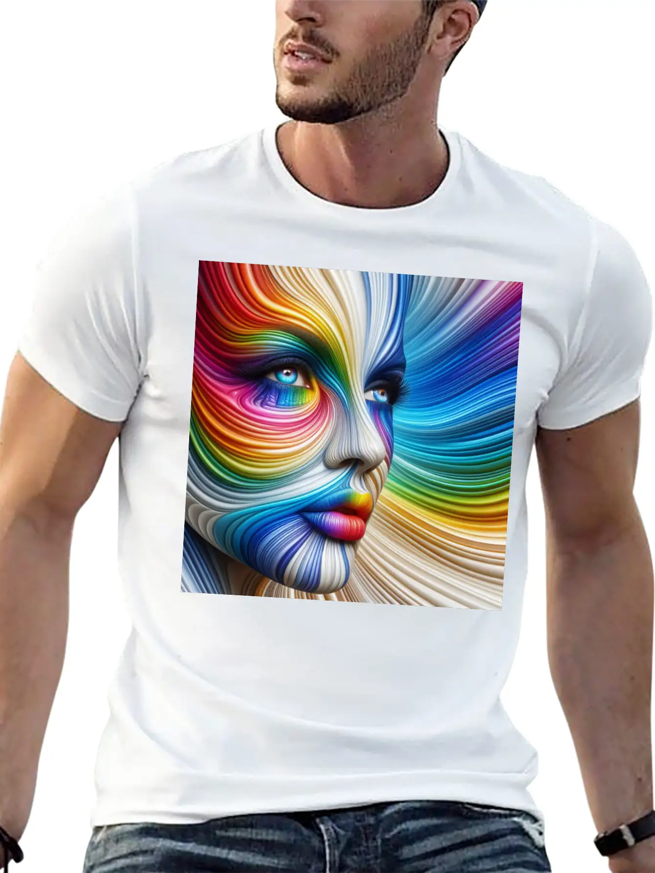 Rainbow Beautiful Woman Face Stylish Everyday T-Shirt – Unisex Basic Cotton Tee