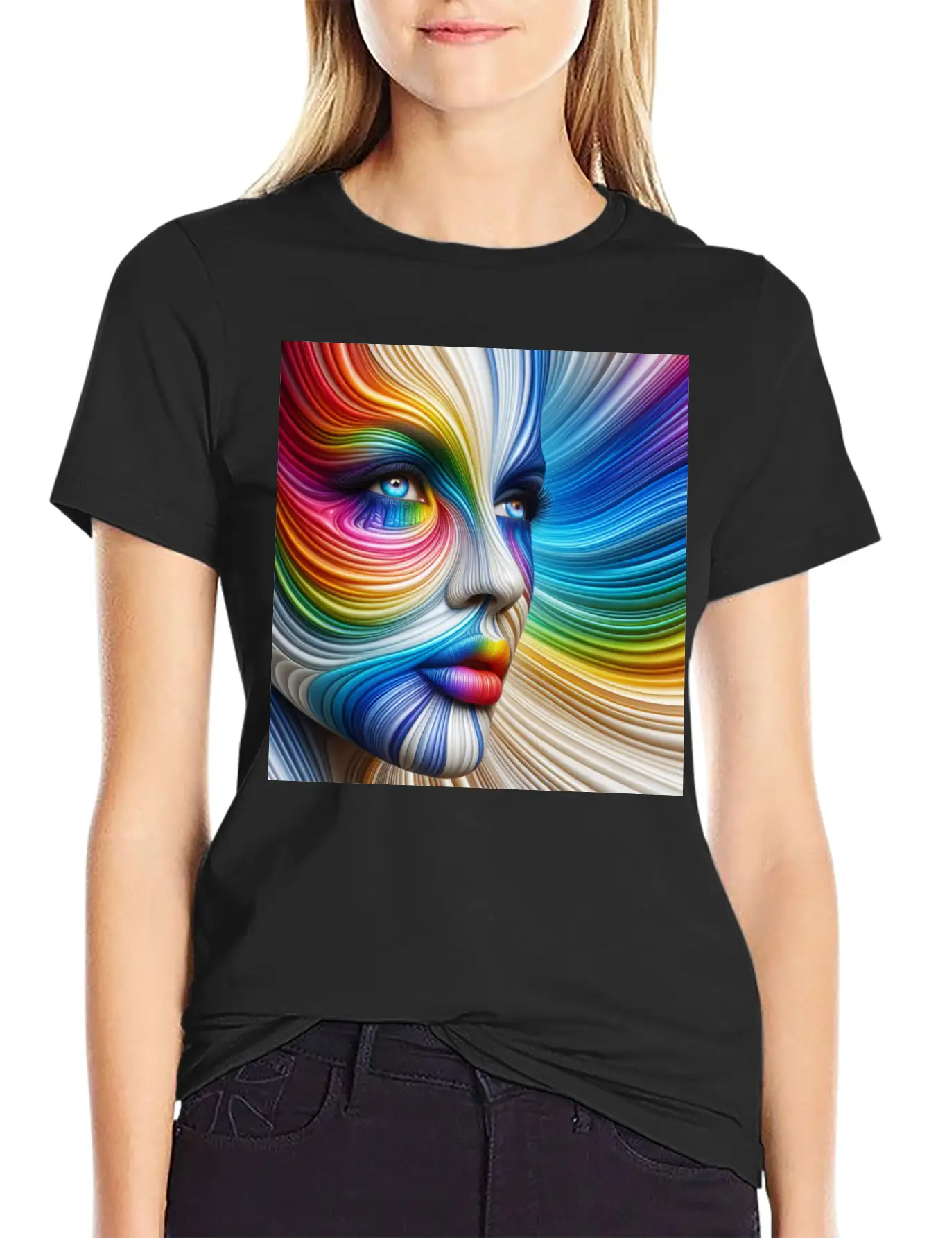 Rainbow Beautiful Woman Face Stylish Everyday T-Shirt – Unisex Basic Cotton Tee