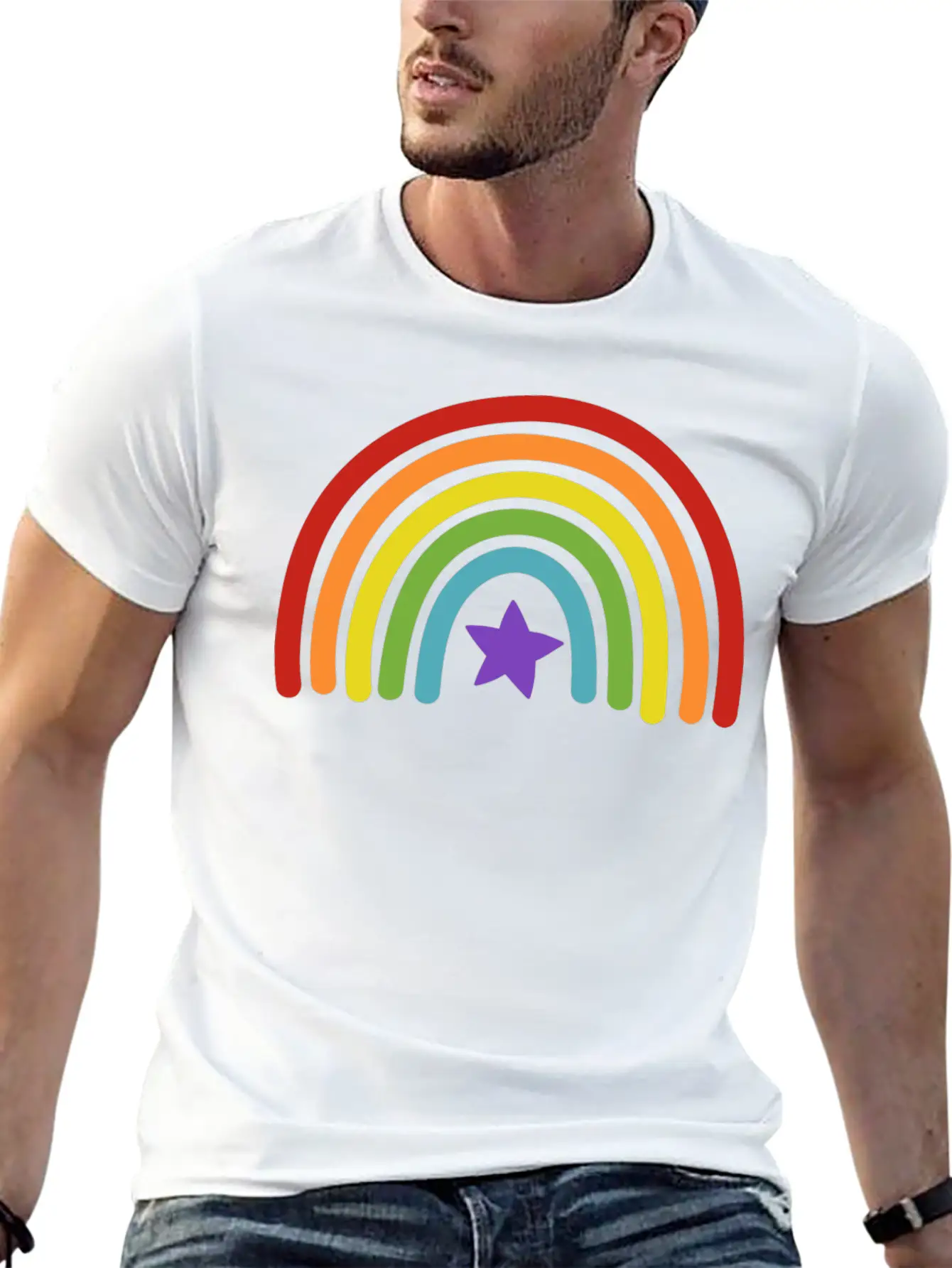 Rainbow Star Stylish Everyday T-Shirt – Unisex Basic Cotton Tee