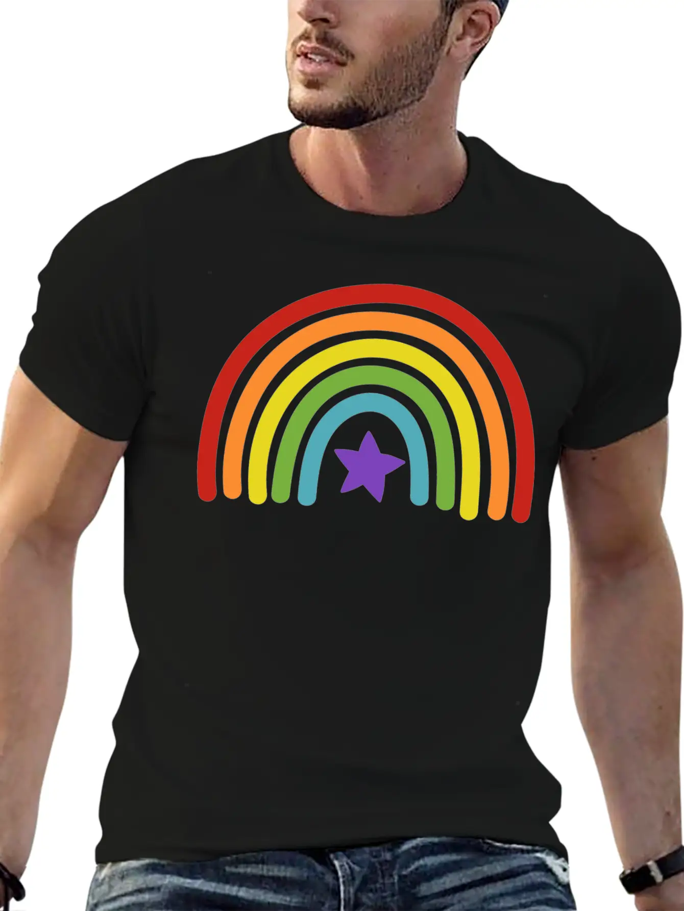 Rainbow Star Stylish Everyday T-Shirt – Unisex Basic Cotton Tee