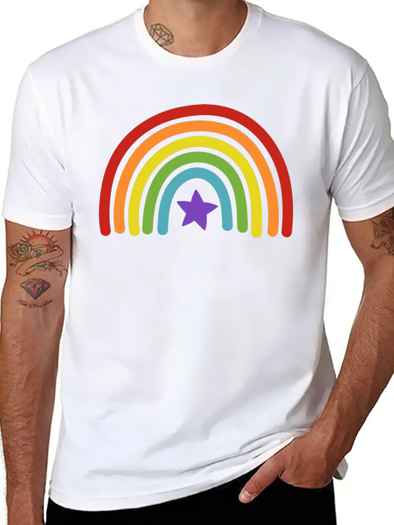 Rainbow Star Stylish Everyday T-Shirt – Unisex Basic Cotton Tee