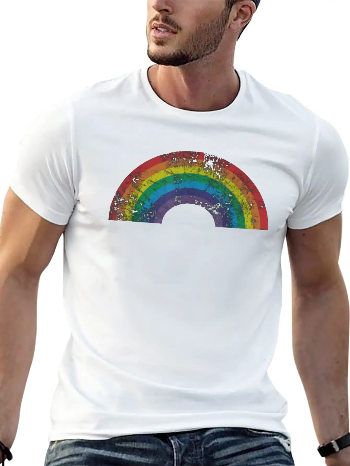 Rainbow Vintage Classic Crew Neck Graphic Tee – Everyday Minimal Look