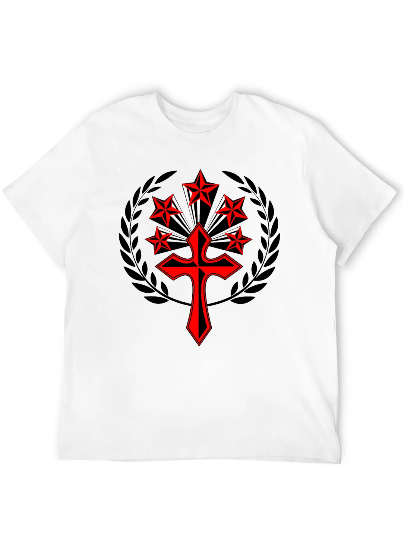 Red Cross With Five Stars In Laurel Wreath Unisex Cotton Tee – Relaxed Fit For Any Occasion