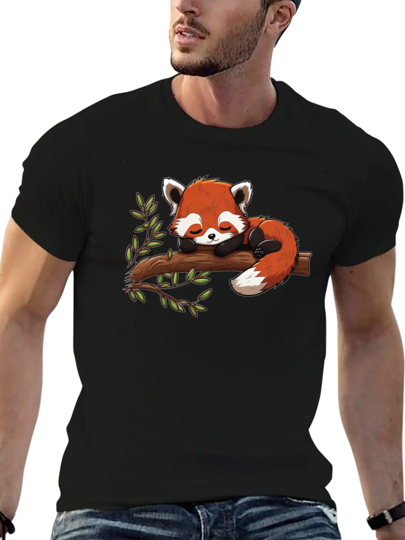 Red Panda Sleeping On Branch Animal Sleep Shirt Classic Cotton Tee – Unisex Comfort For Any Season