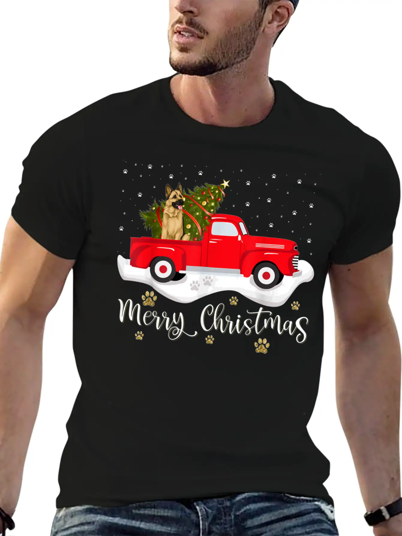 Red Truck Christmas Tree German Shepherd Christmas Stylish Everyday T-Shirt – Unisex Basic Cotton Tee