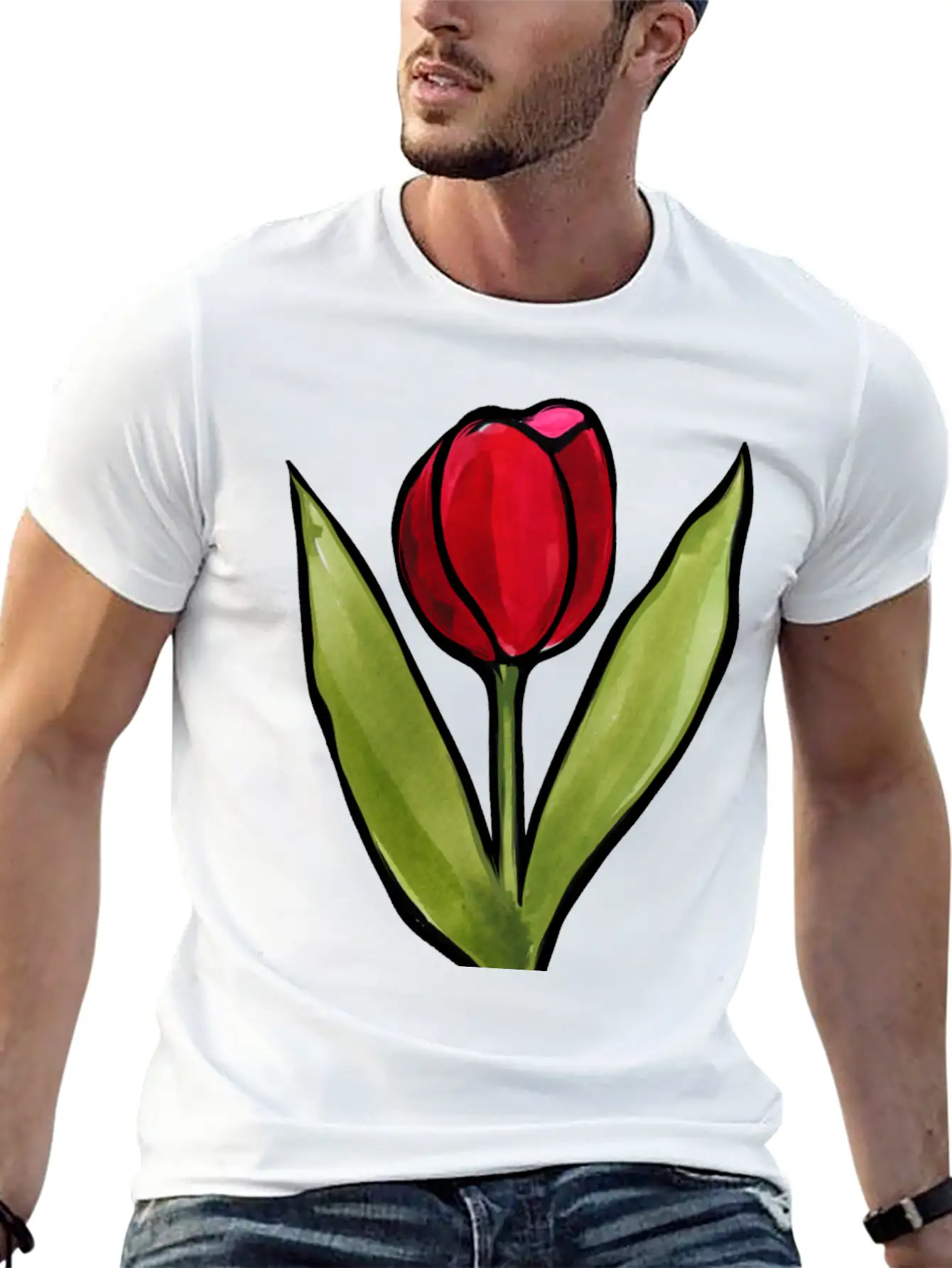 Red Tulip Gardener Basic Graphic T-Shirt – Daily Comfort In Soft Cotton
