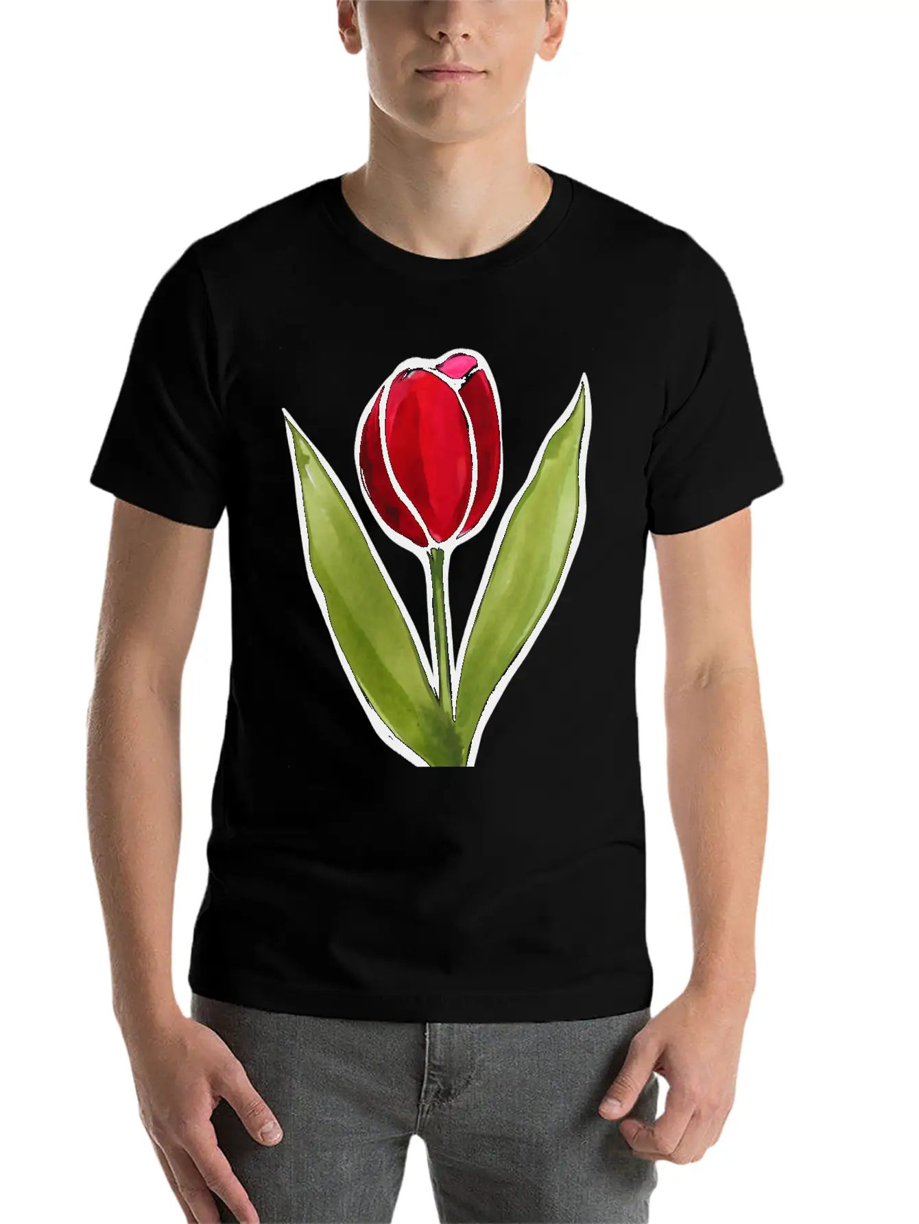 Red Tulip Gardener Basic Graphic T-Shirt – Daily Comfort In Soft Cotton