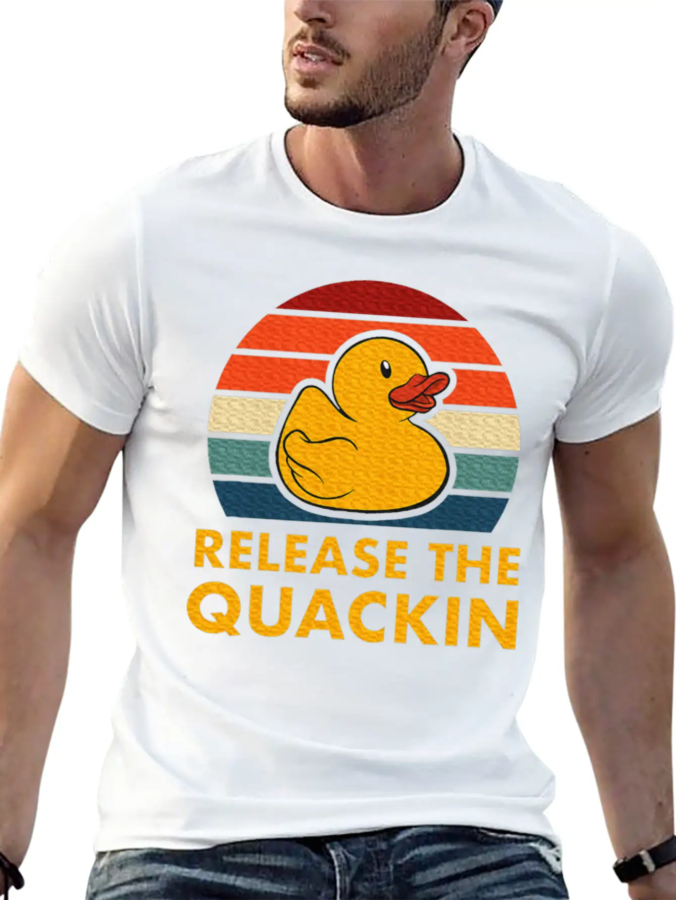 Release The Quackin Quote Rubber Duck Stylish Everyday T-Shirt – Unisex Basic Cotton Tee